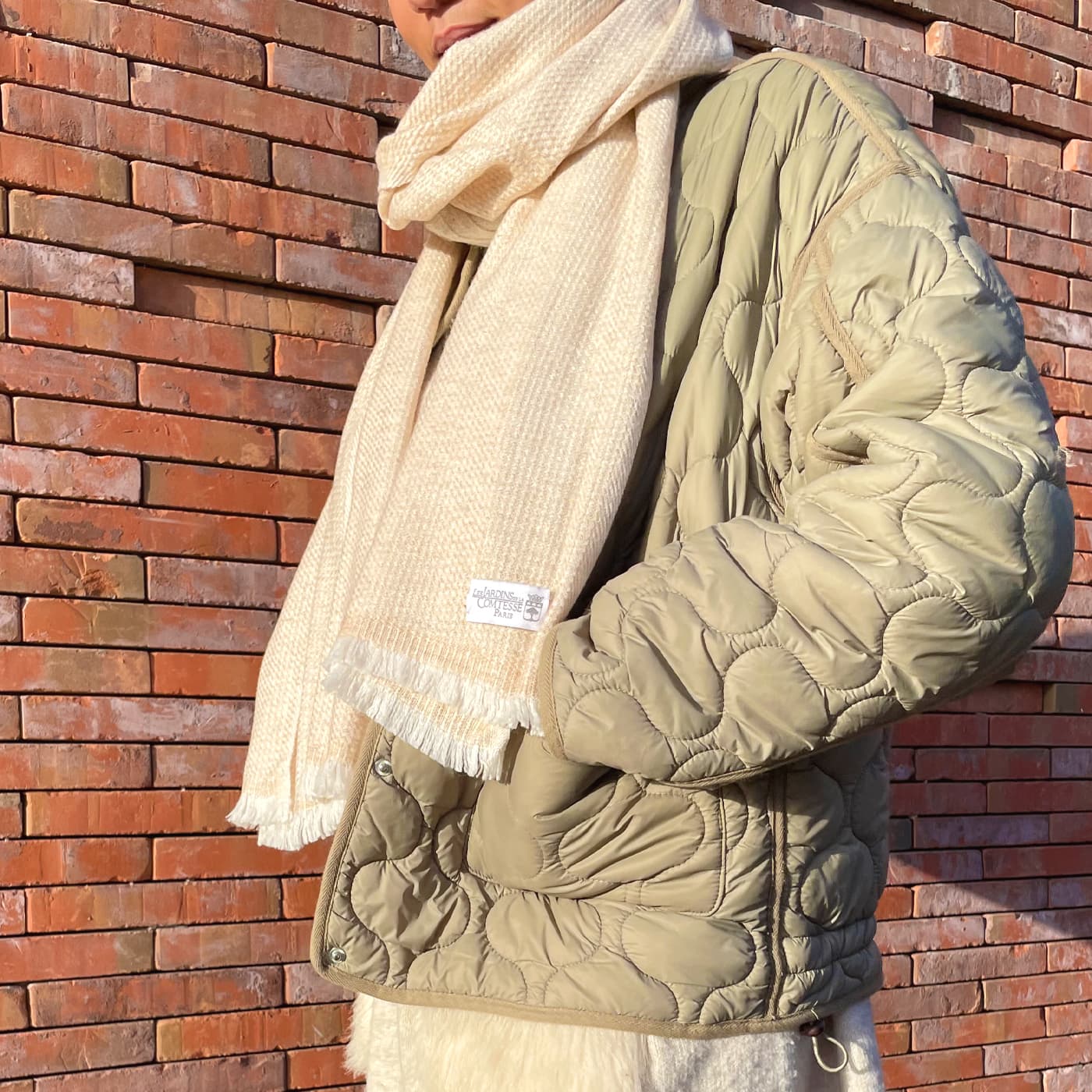 Bufanda de cachemira y lana para hombre y mujer 40 x 190 cm - Bicolor Camel / Blanco
