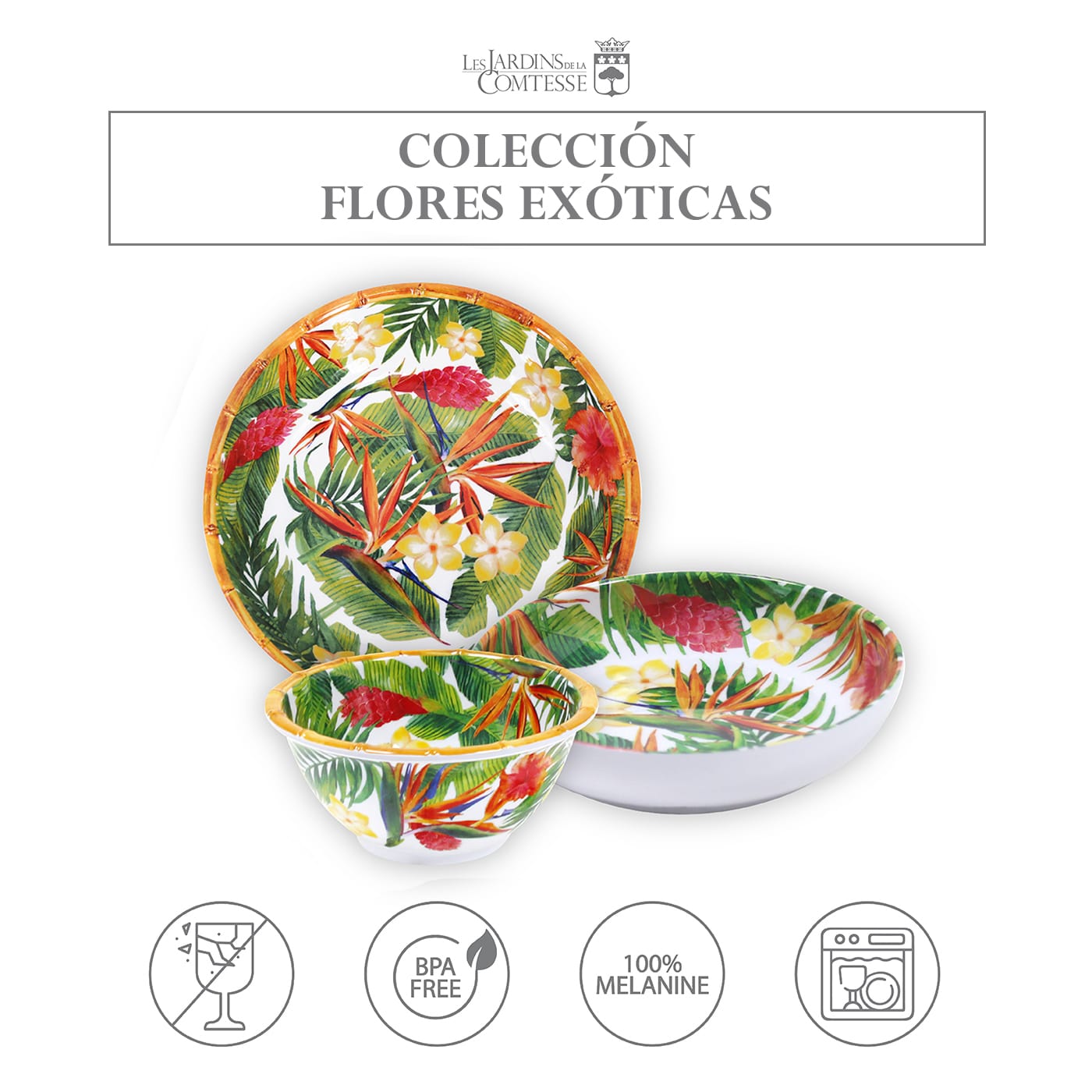 Plato hondo grande de melamina para pasta con flores - Ø 23 cm