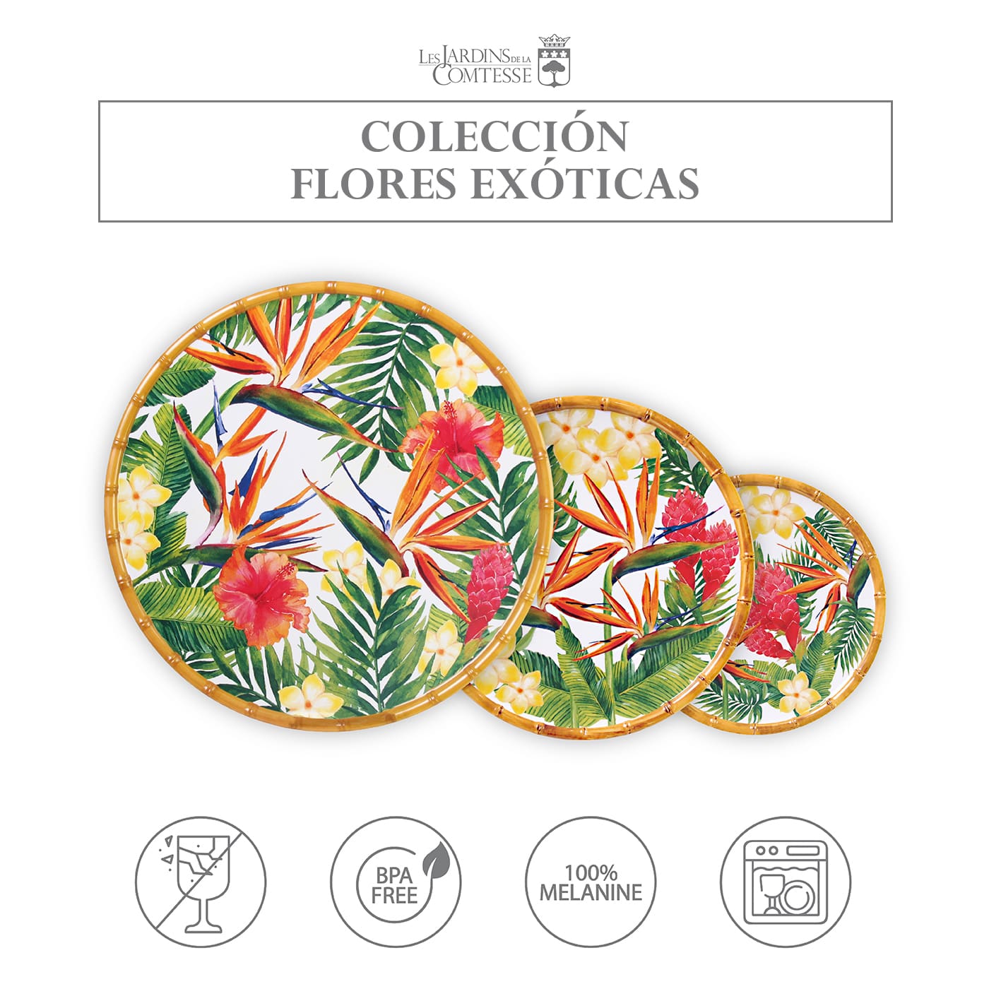 Plato llano de melamina con flores - Ø 28 cm