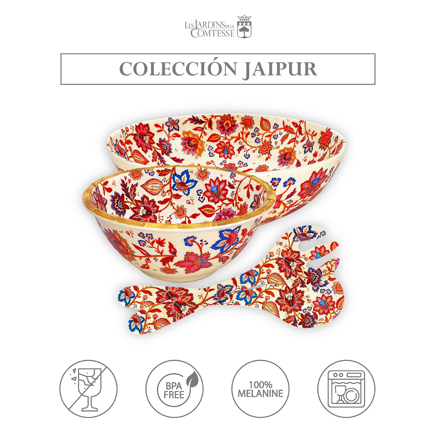 Ensaladera grande de melamina con flores indias - Ø 31 cm