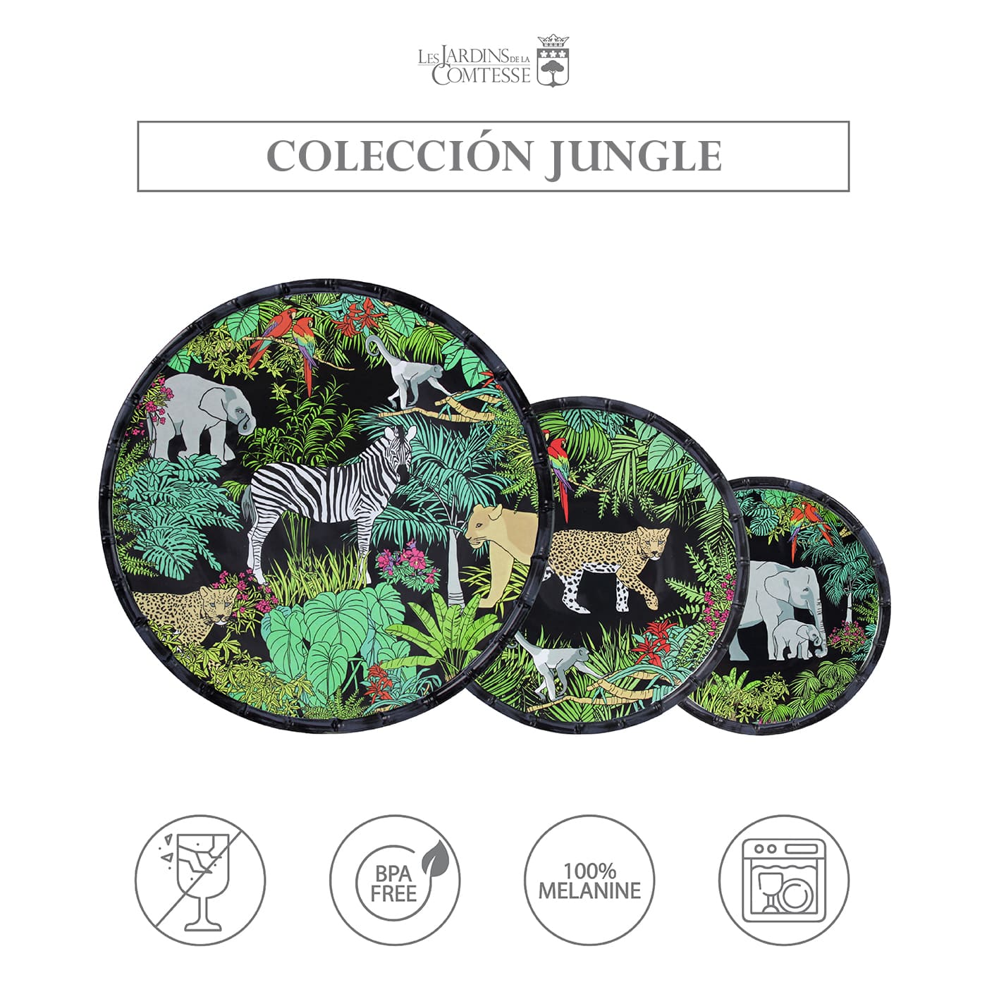 Plato de presentacion redondo - contorno: efecto bambú - Melamina pura - 35,5 cm - Jungle