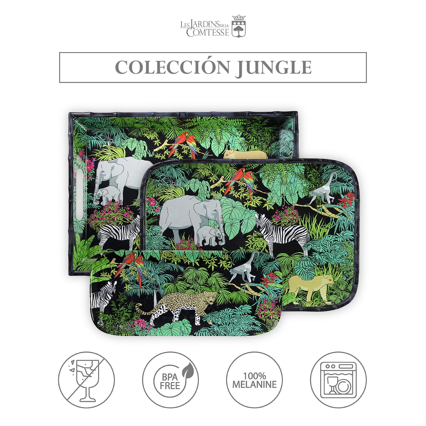 Bandeja rectangular de melamina negra - 45 x 32 cm