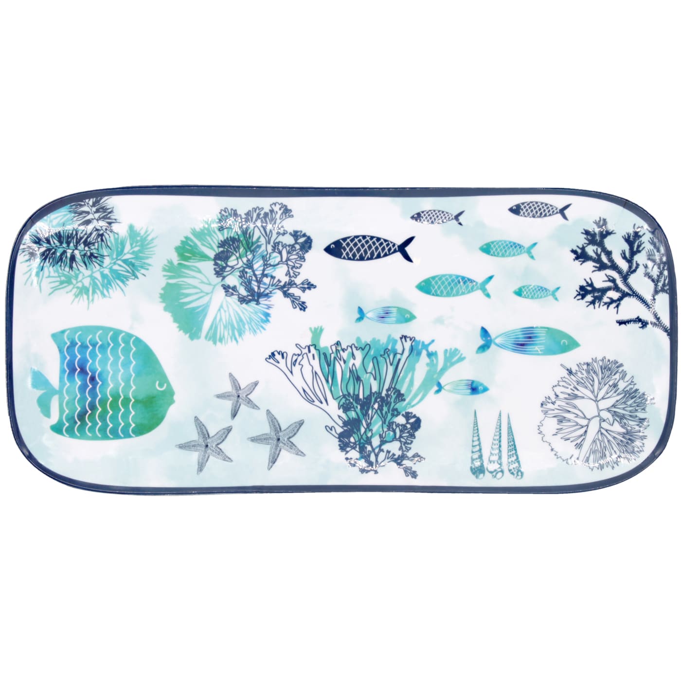 Plato de servicio rectangular de melamina diseño marino - 37,5 x 17 cm