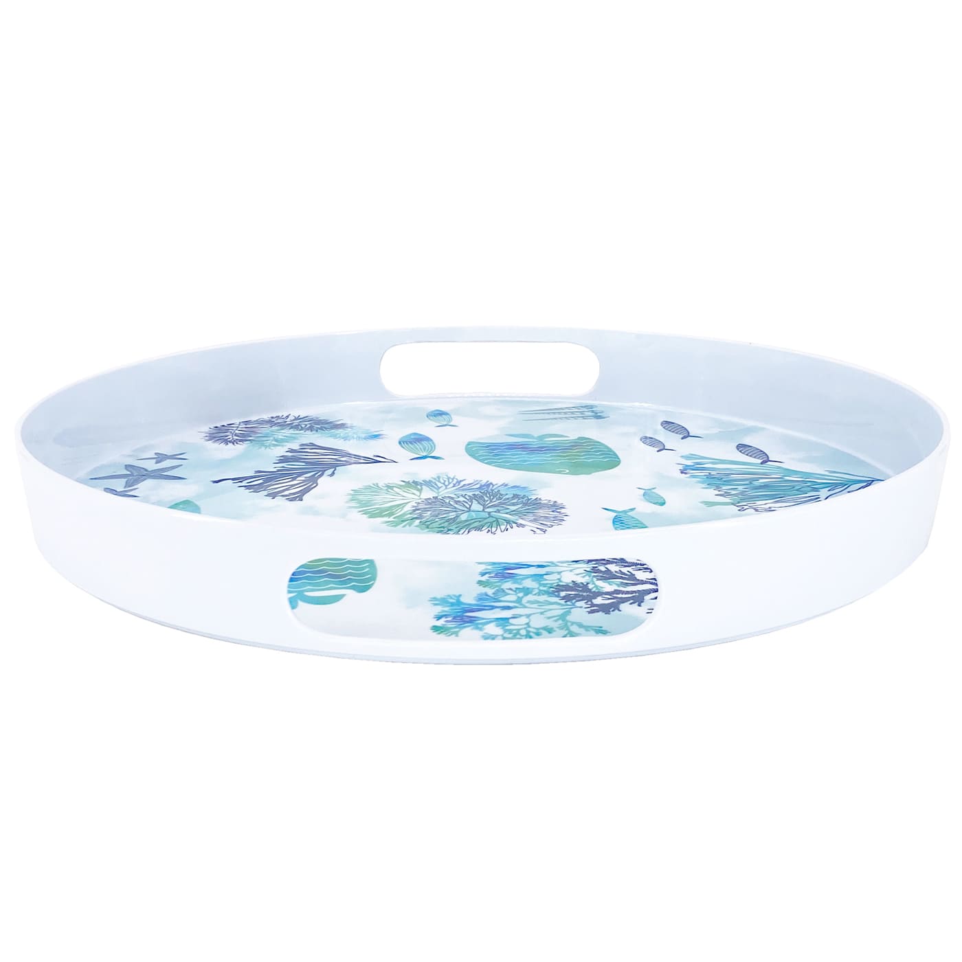 Bandeja redonda de melamina con asas diseño marino - Ø 36 cm