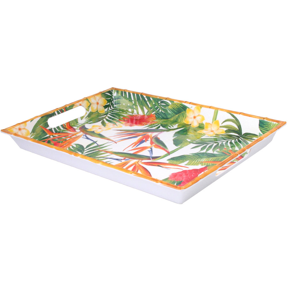 Bandeja de melamina con asas y diseño de flores - 50 x 36 x 5 cm
