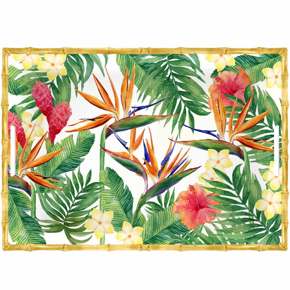 Bandeja de melamina con asas y diseño de flores - 50 x 36 x 5 cm