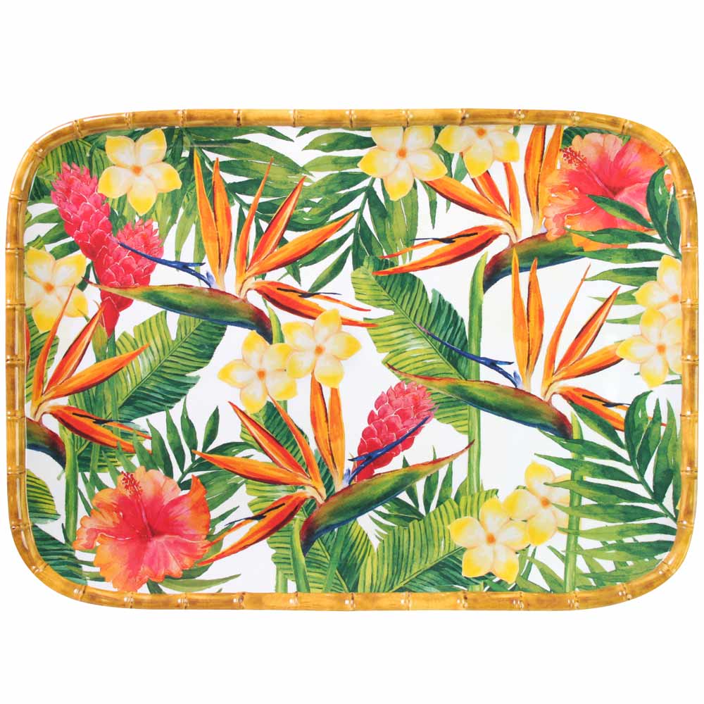 Bandeja rectangular de melamina con flores - 45 x 32 cm