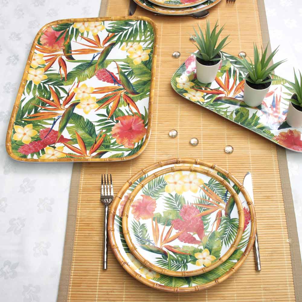 Bandeja rectangular de melamina con flores - 45 x 32 cm