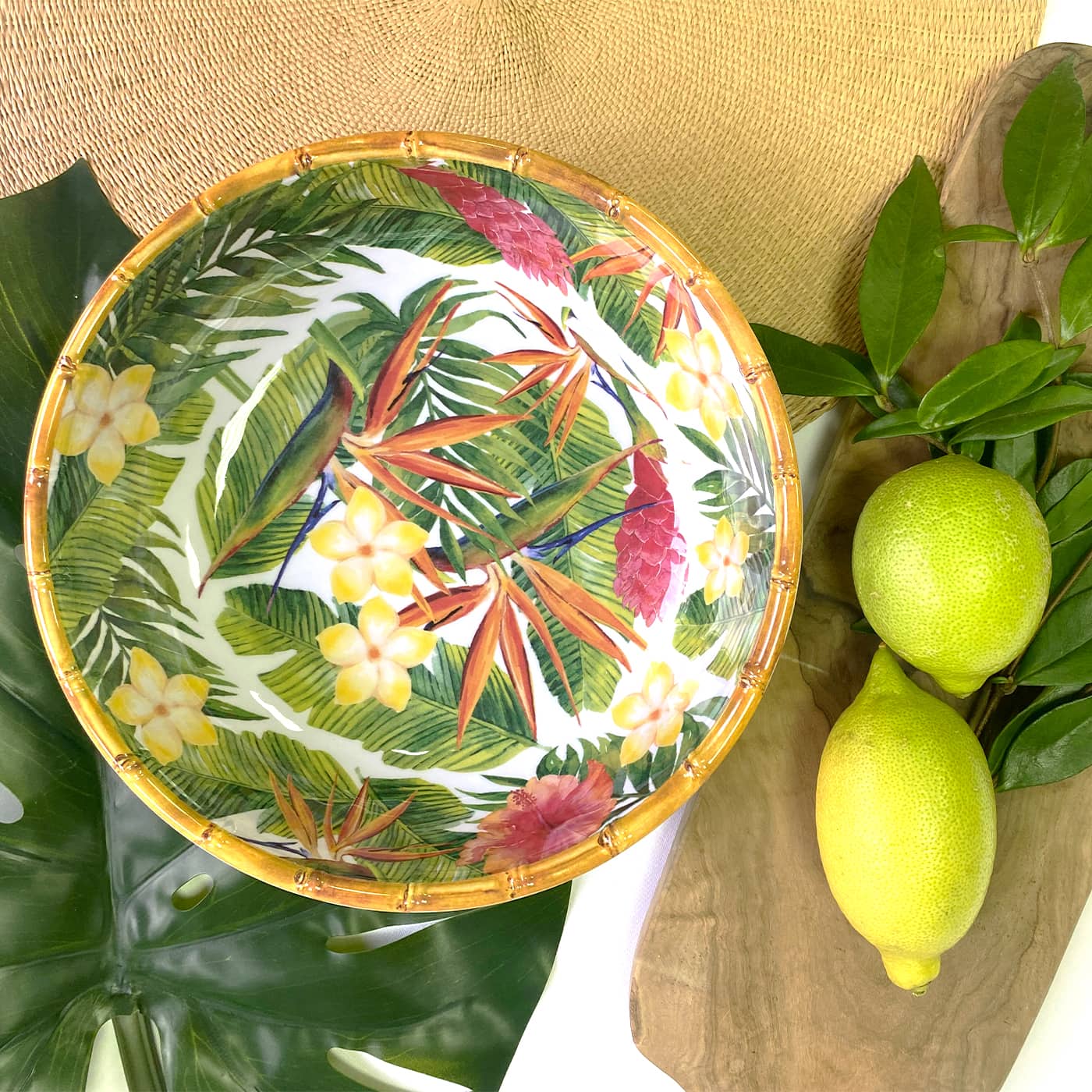 Plato hondo grande de melamina para pasta con flores - Ø 23 cm