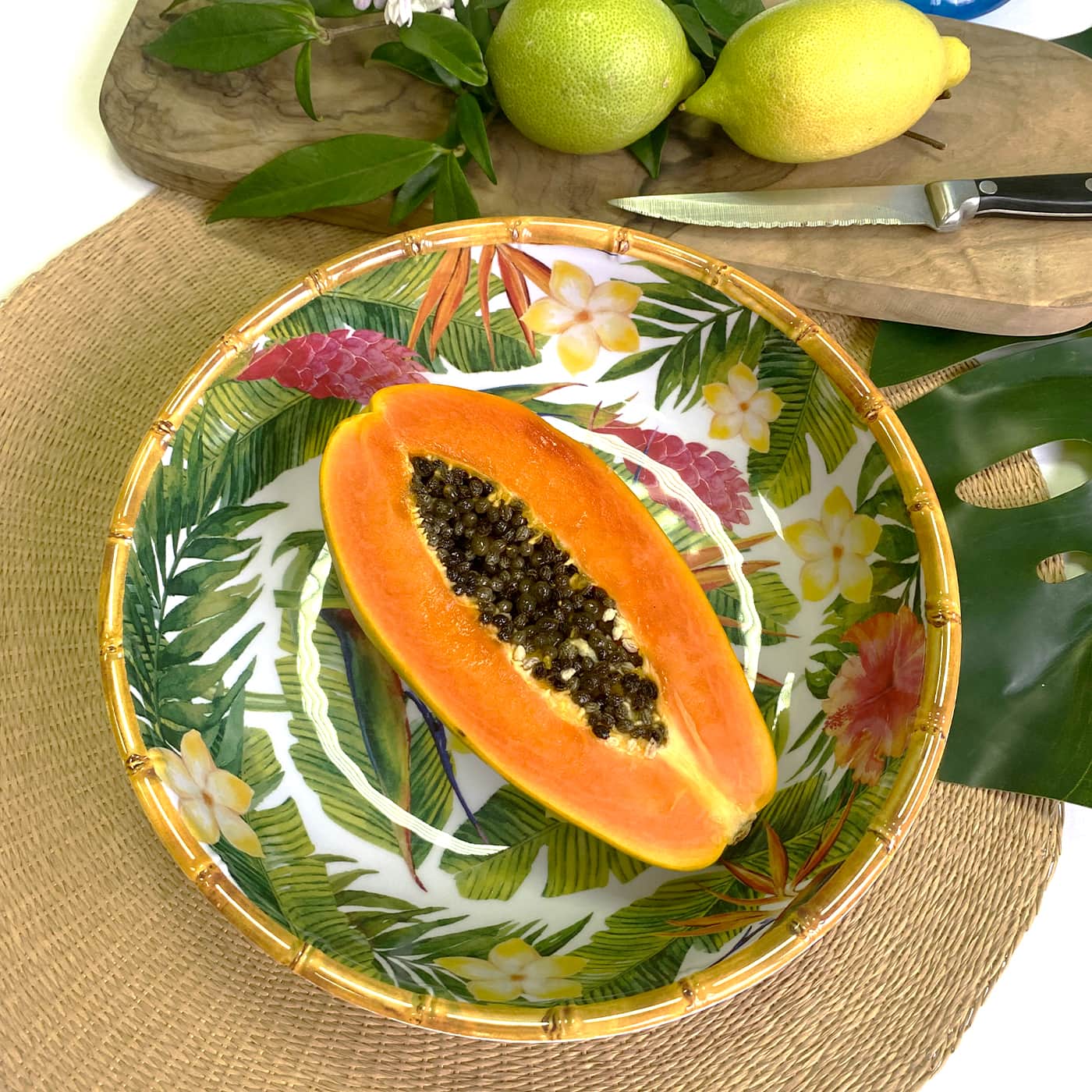 Plato hondo grande de melamina para pasta con flores - Ø 23 cm