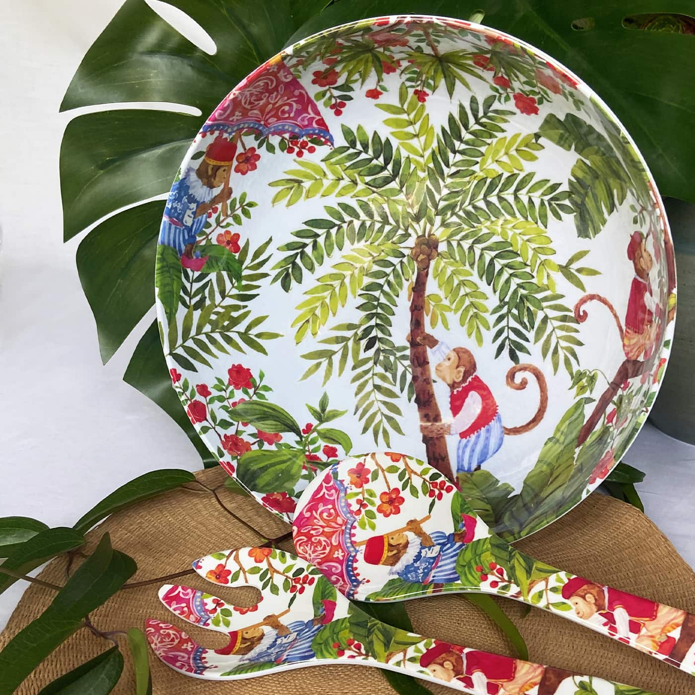 Ensaladera grande de melamina con monos - Ø 31 cm