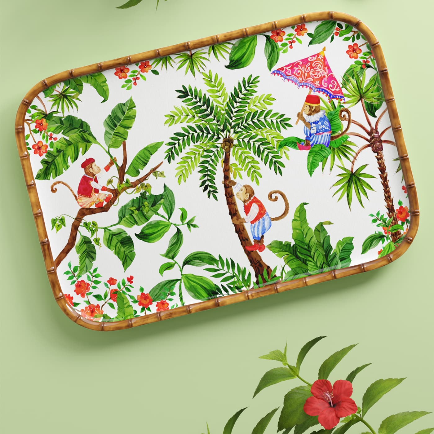 Bandeja rectangular de melamina con monos - 45 x 32 cm