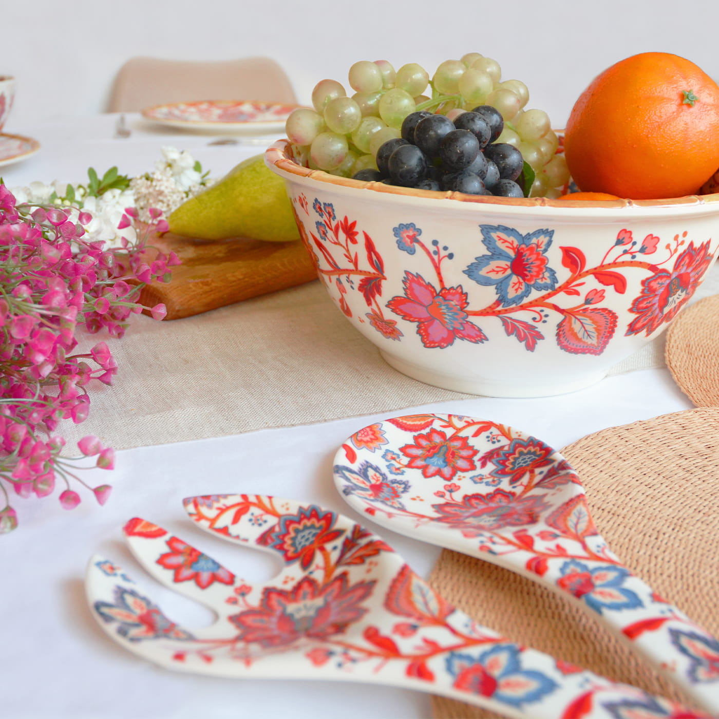 Ensaladera honda de melamina con flores indias - Ø 25 cm