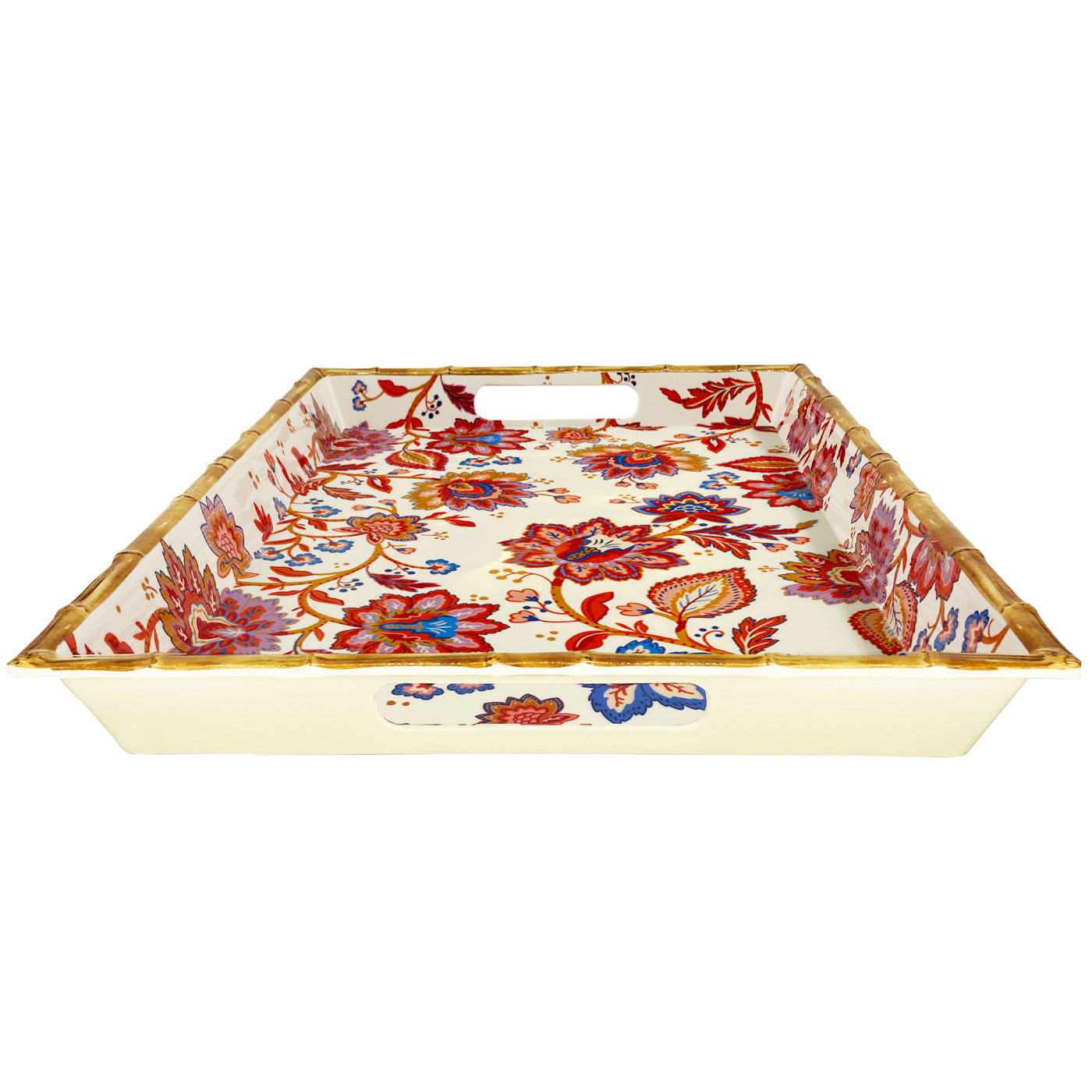 Bandeja grande de melamina con asas de flores indias - 50 x 36 x 5 cm