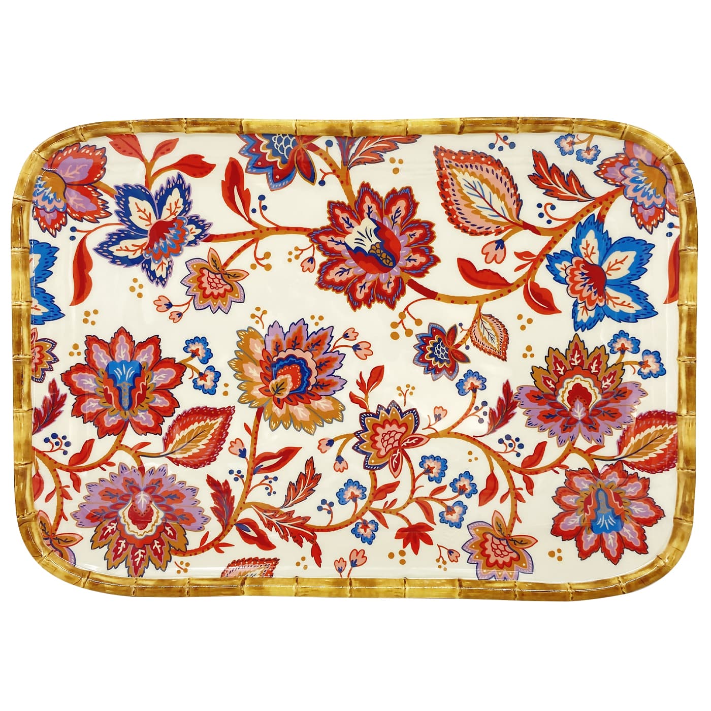 Bandeja rectangular grande de melamina con flores indias - 45 x 32 cm
