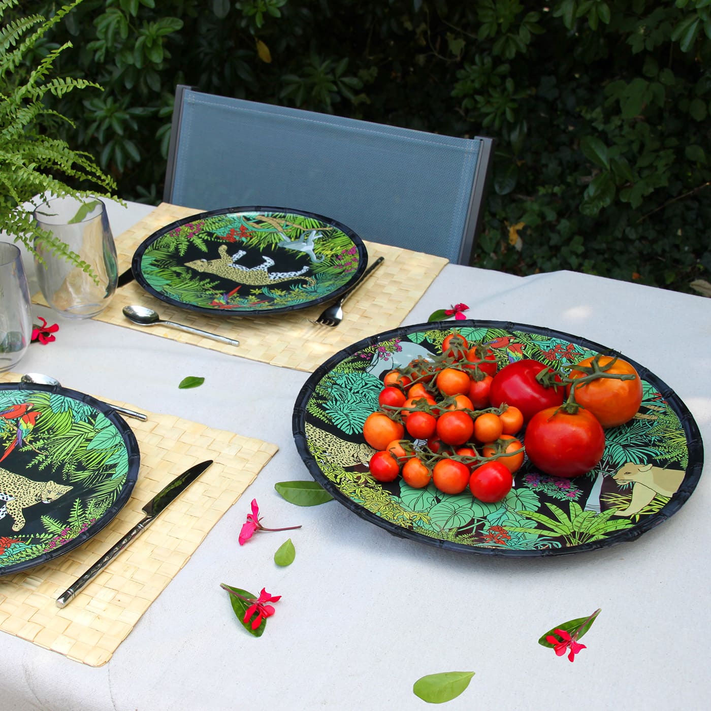 Plato de presentacion redondo - contorno: efecto bambú - Melamina pura - 35,5 cm - Jungle