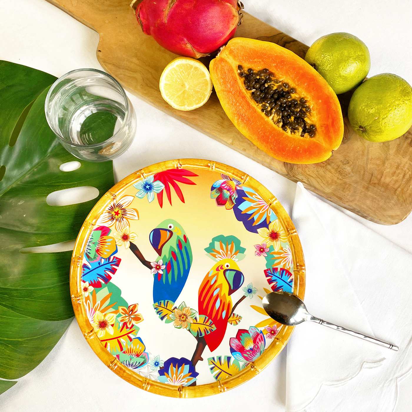 Plato de postre de melamina con loros - Ø 23 cm