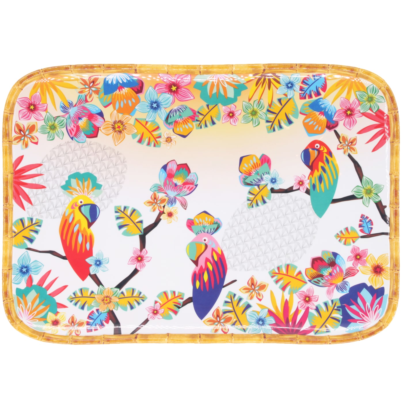 Bandeja rectangular de melamina con loros - 45 x 32 cm