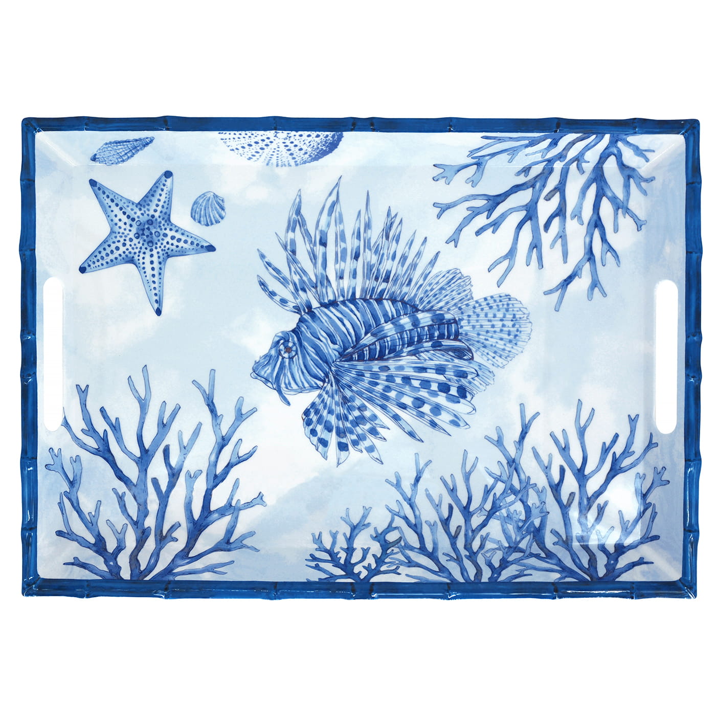 Bandeja grande de melamina con asas de color coral - 50 x 36 x 5 cm