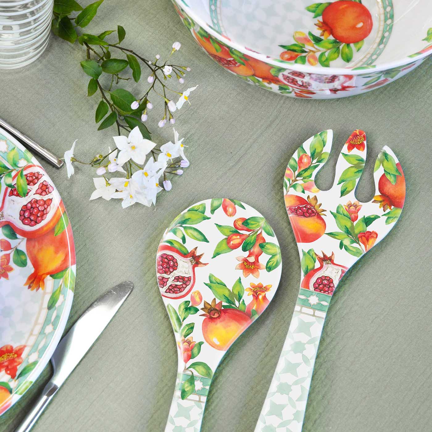Cubiertos para ensalada en melamina granada - 33 cm