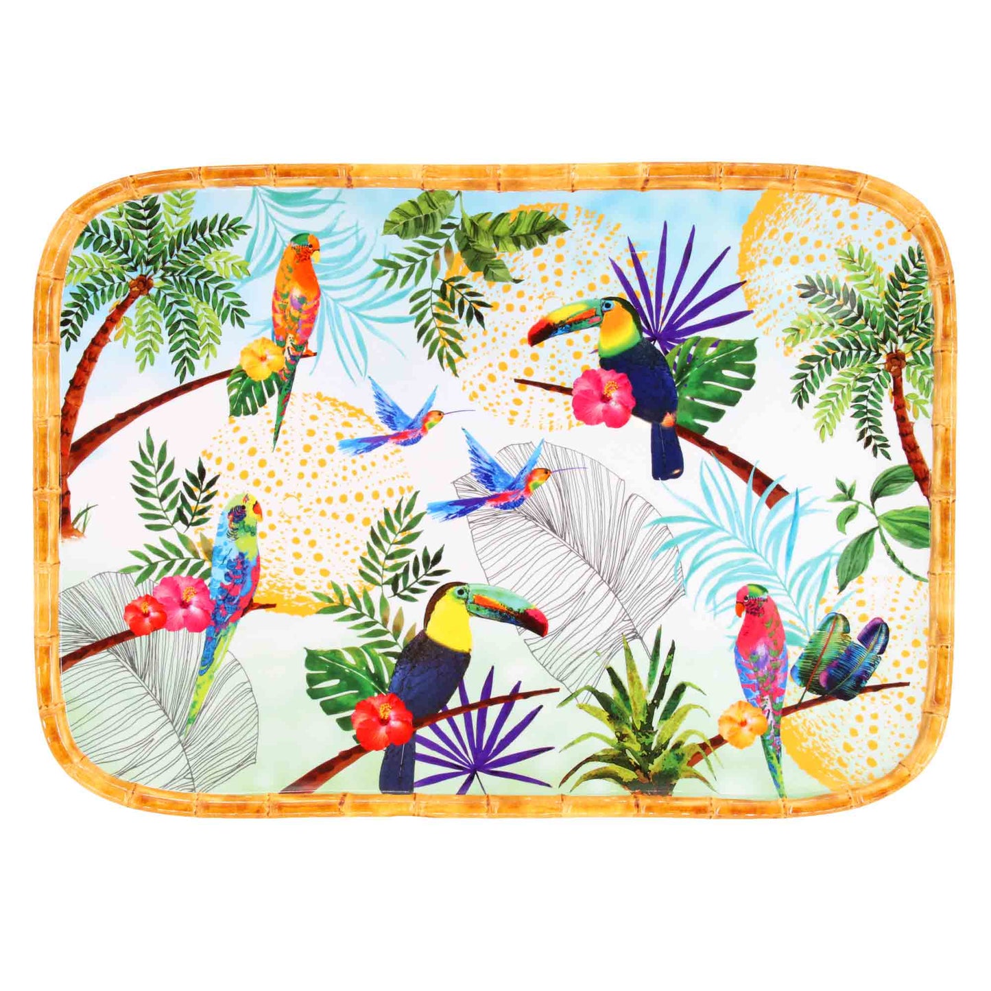 Bandeja rectangular de melamina con tucanes - 45 x 32 cm