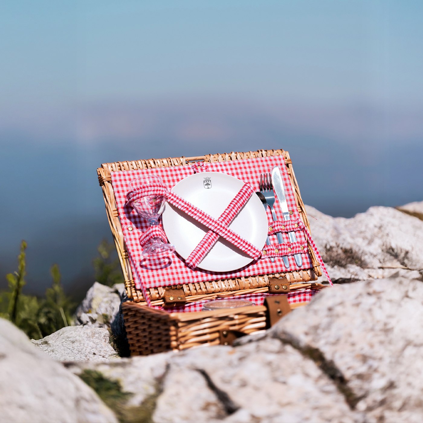 Cesta picnic Solo - Vichy rojo - 1 persona