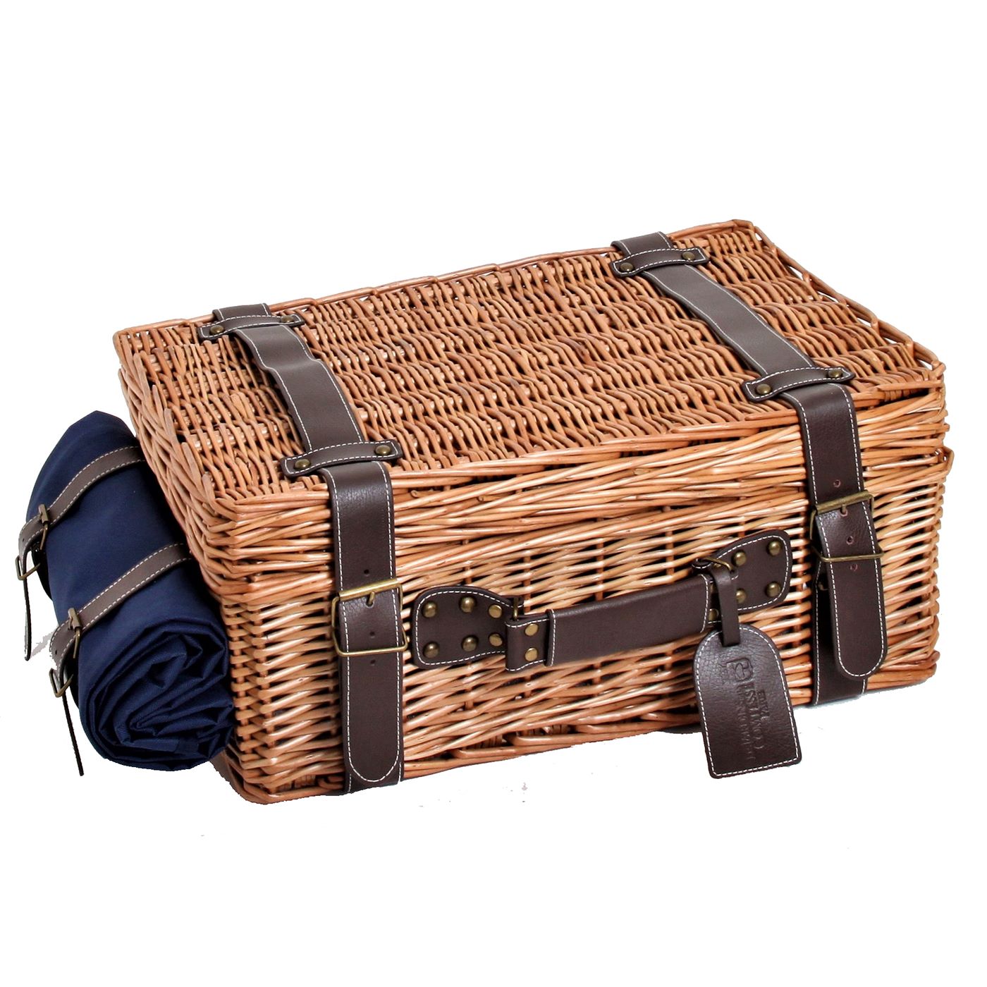 Cesta picnic de mimbre y cuero azul – 2 personas