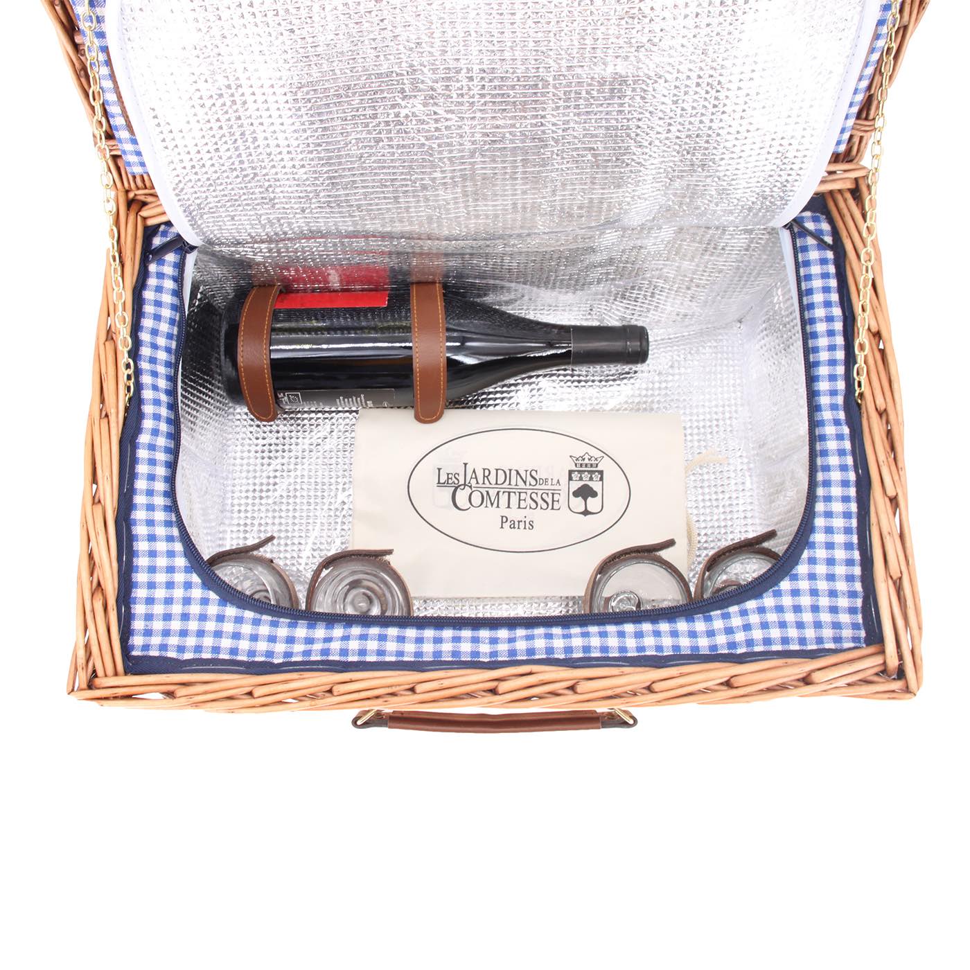 Cesta picnic de mimbre Marly vichy azul - 4 personas