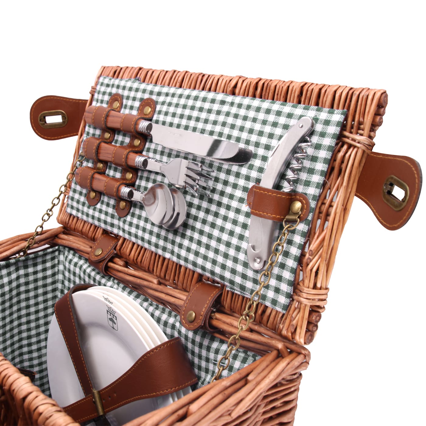 Cesta picnic Saint-Germain vichy verde - 4 personas