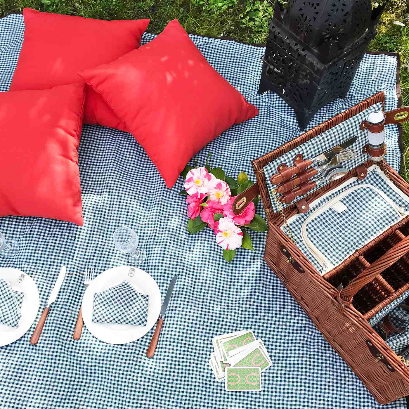 Cesta picnic Saint-Germain vichy verde - 4 personas