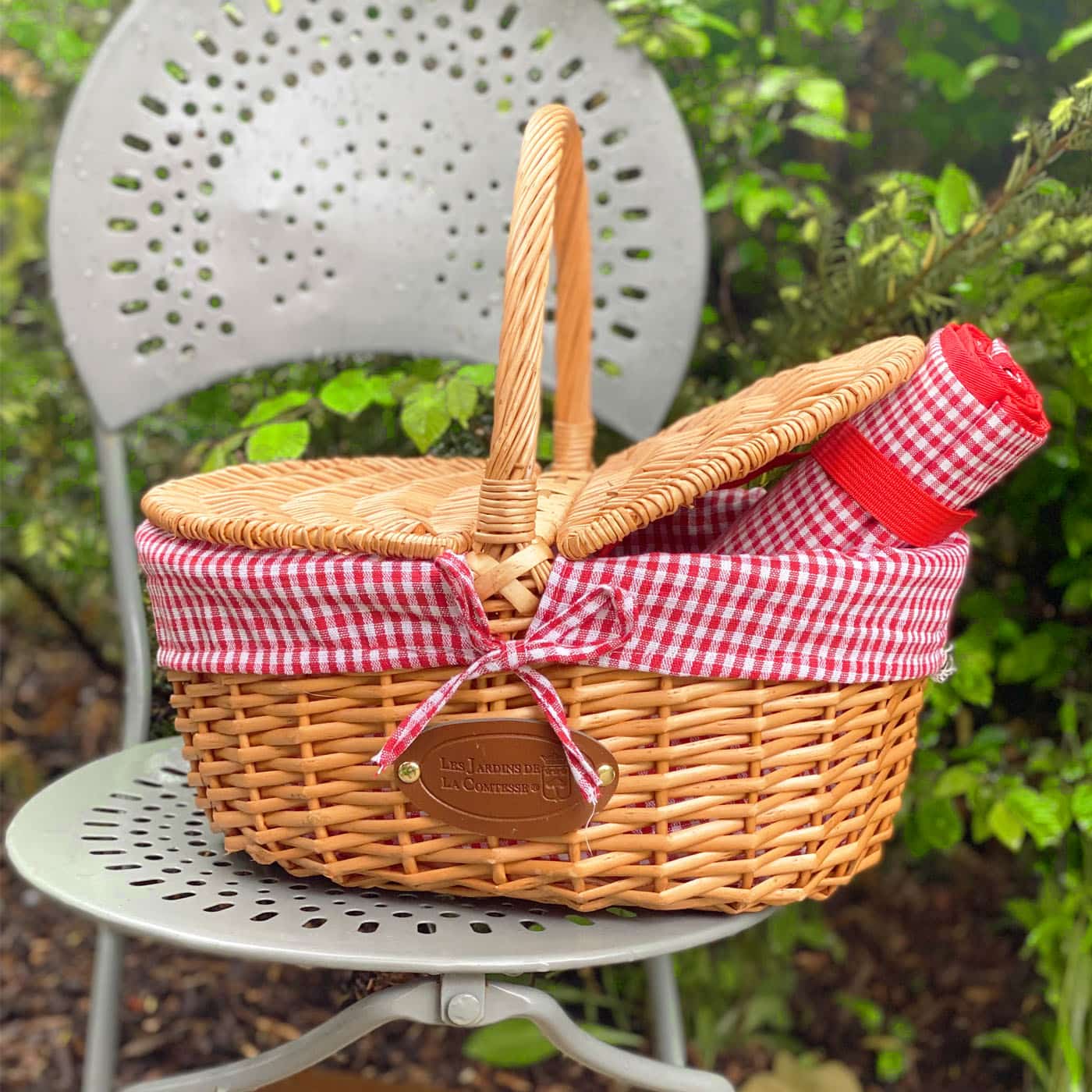 Cesta de mimbre Campagne - Vichy rojo
