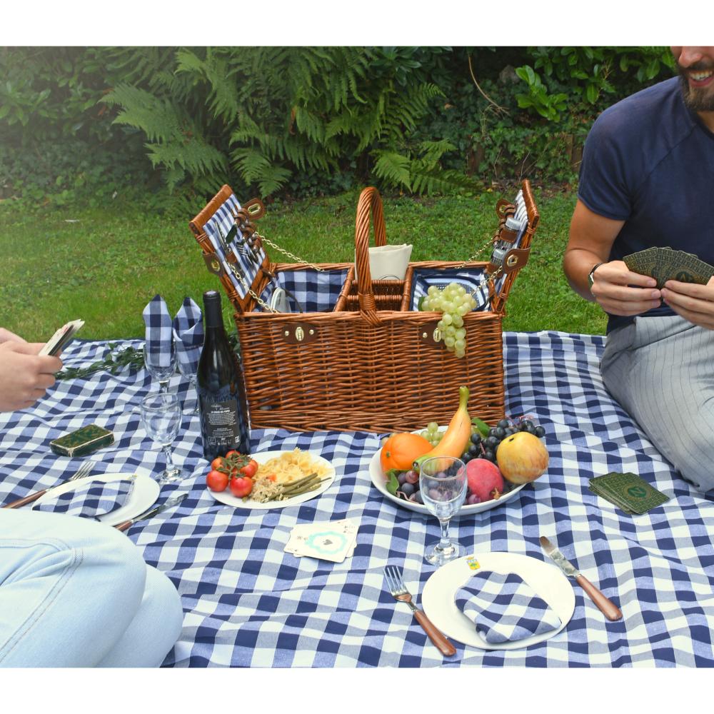Cesta de picnic "Saint-Germain" - azulejos azules y blancos - 4 personas