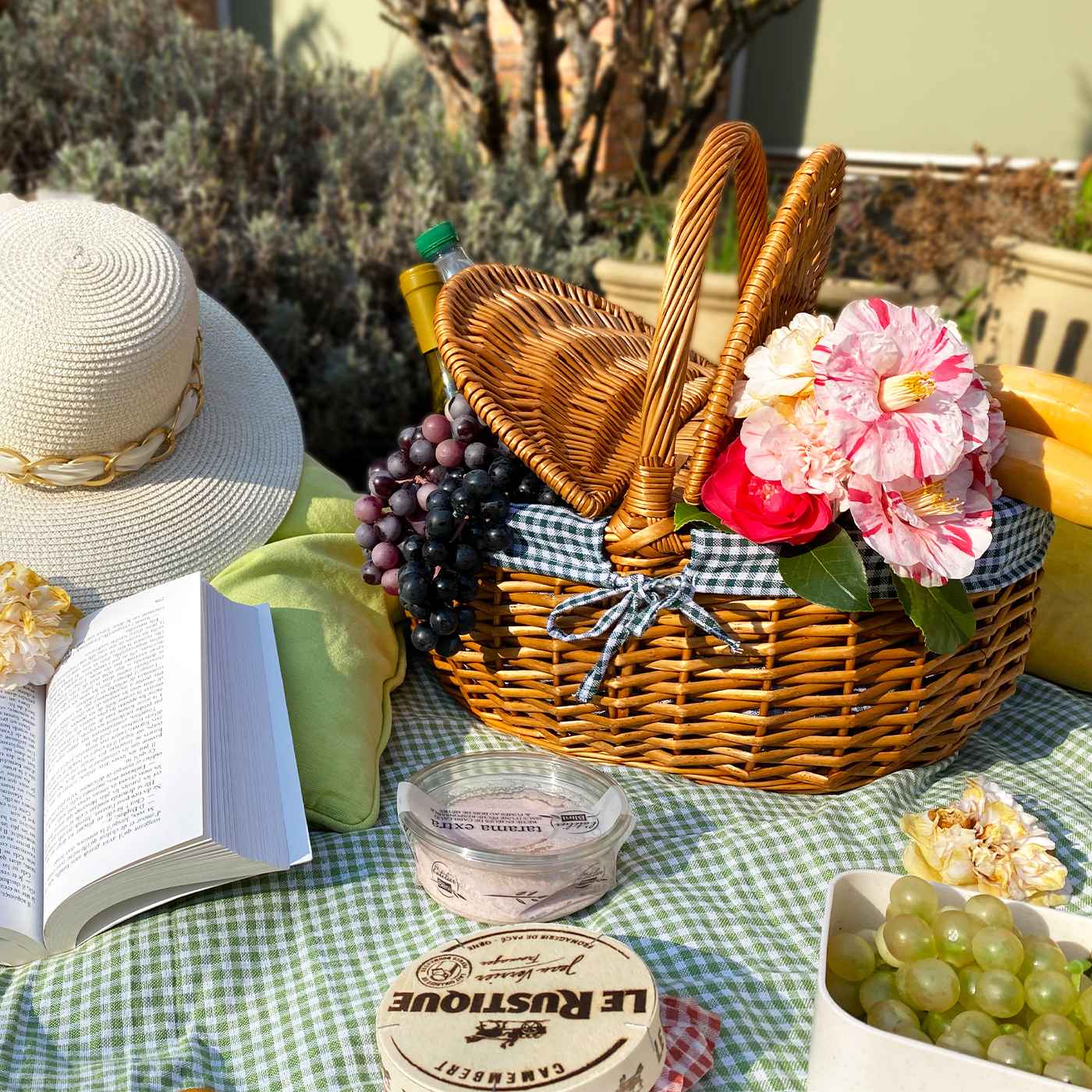 Cesta de mimbre Campagne - Vichy verde