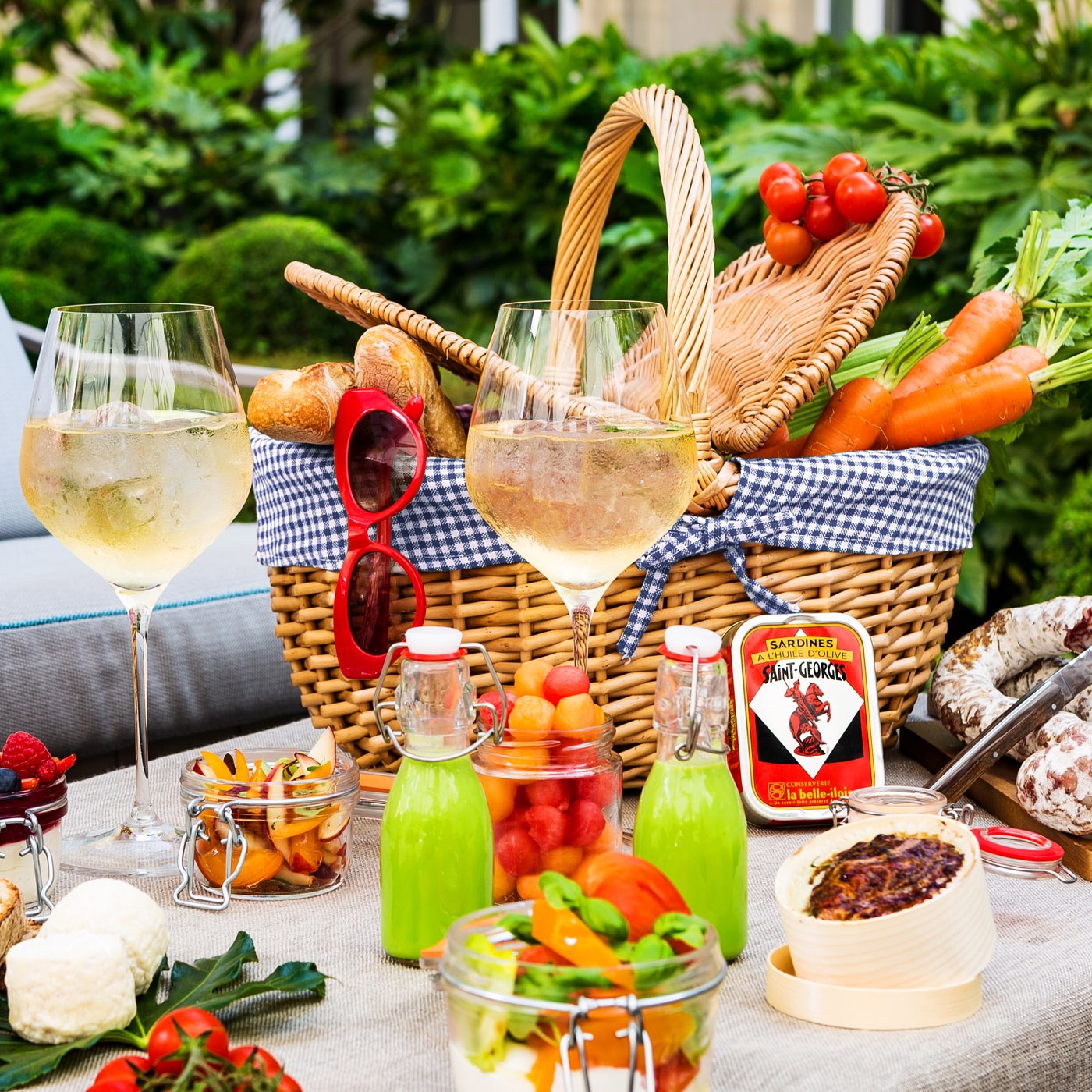 Cesta picnic de mimbre Campagne - Vichy azul