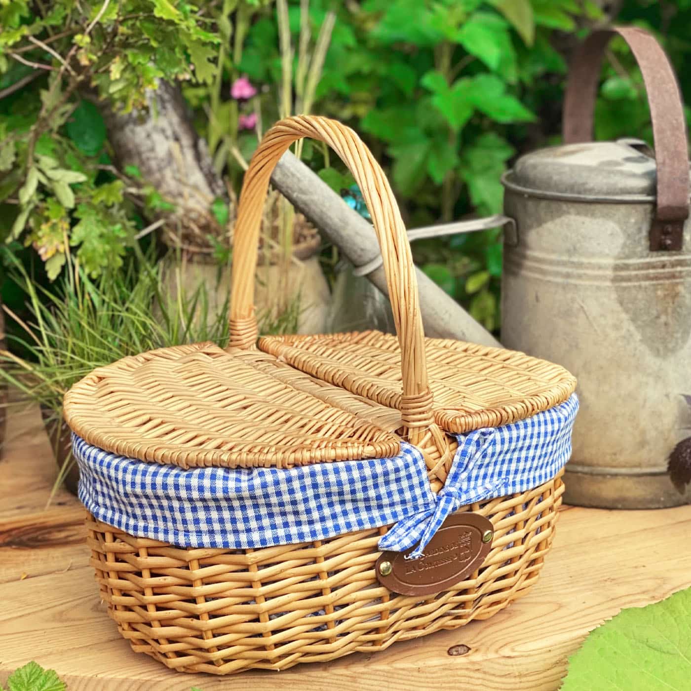 Cesta picnic de mimbre Campagne - Vichy azul