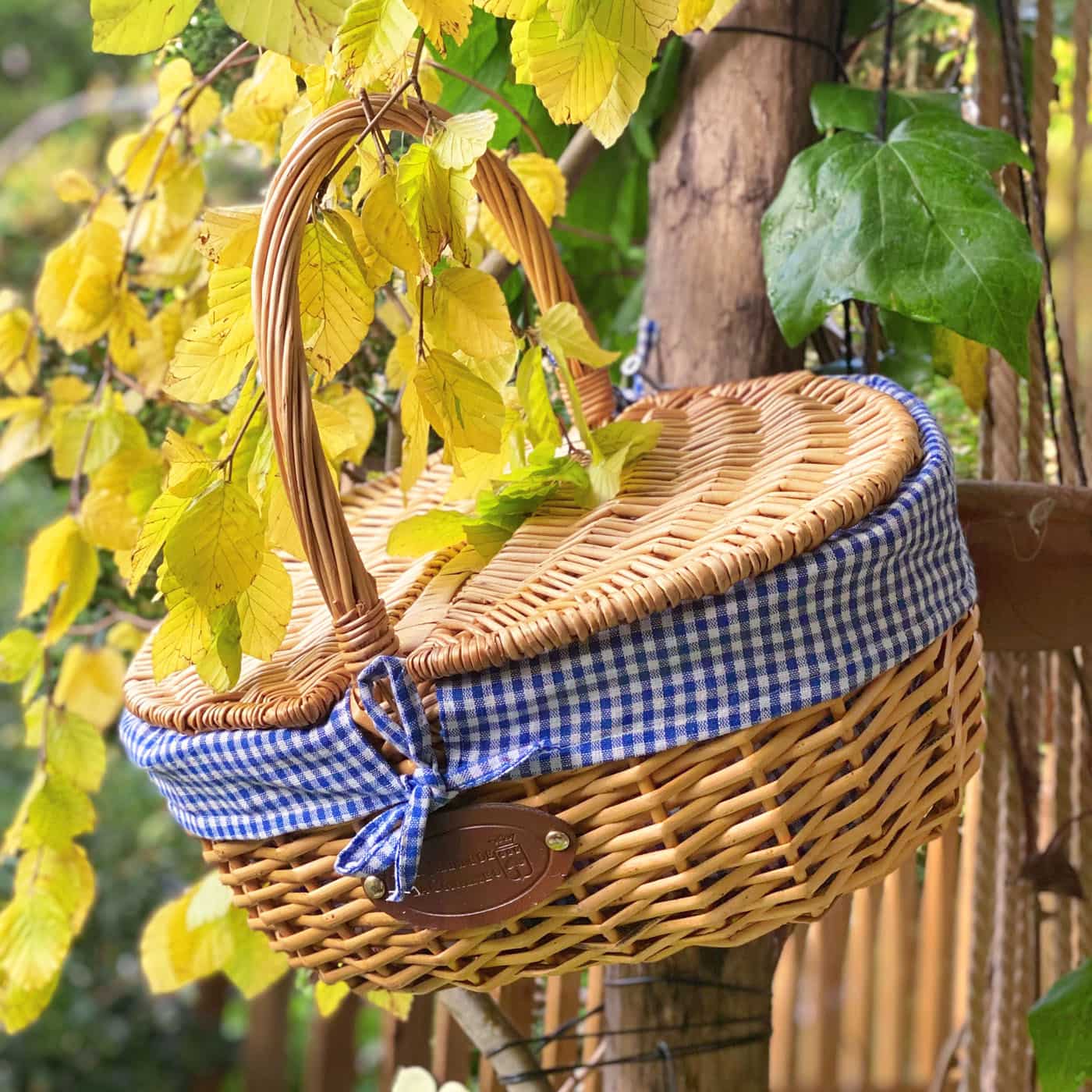 Cesta picnic de mimbre Campagne - Vichy azul