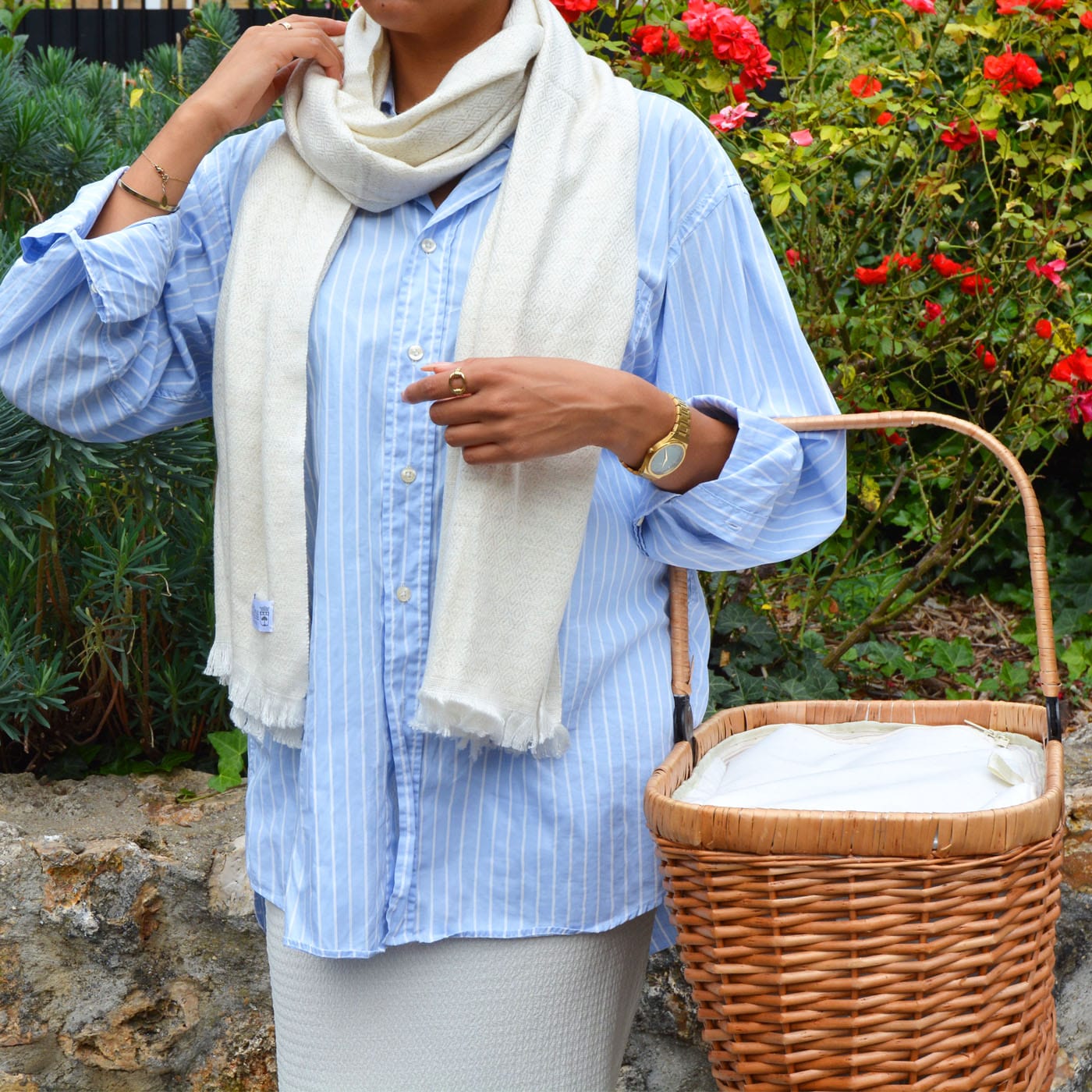 Estola / pashmina de mujer de cachemira y lana Beige Almendra estampado diamante
