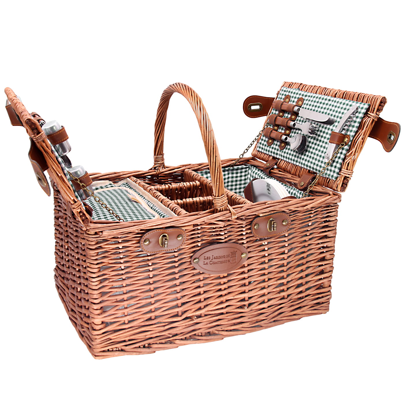 Cesta picnic Saint-Germain vichy verde - 4 personas
