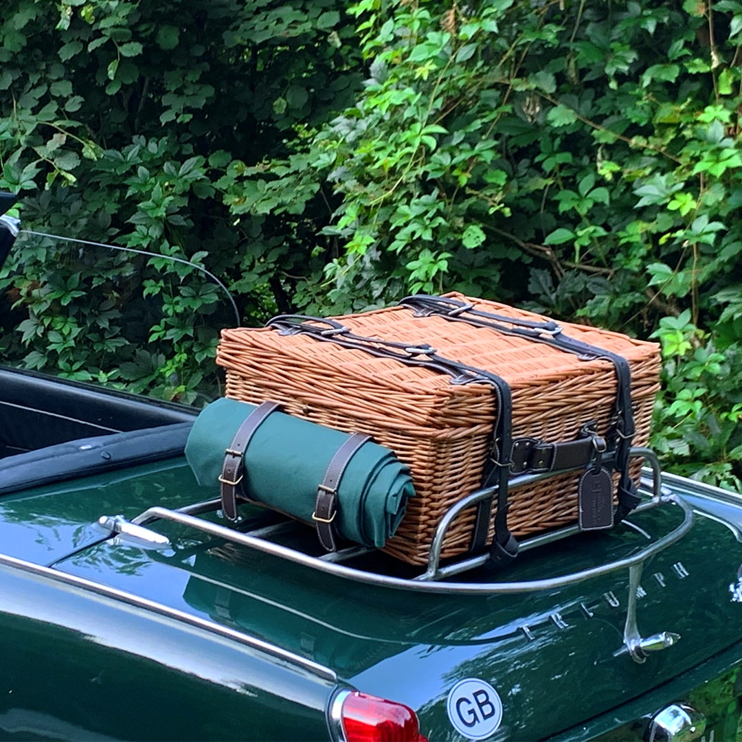 Cesta picnic de mimbre y cuero verde – 4 personas