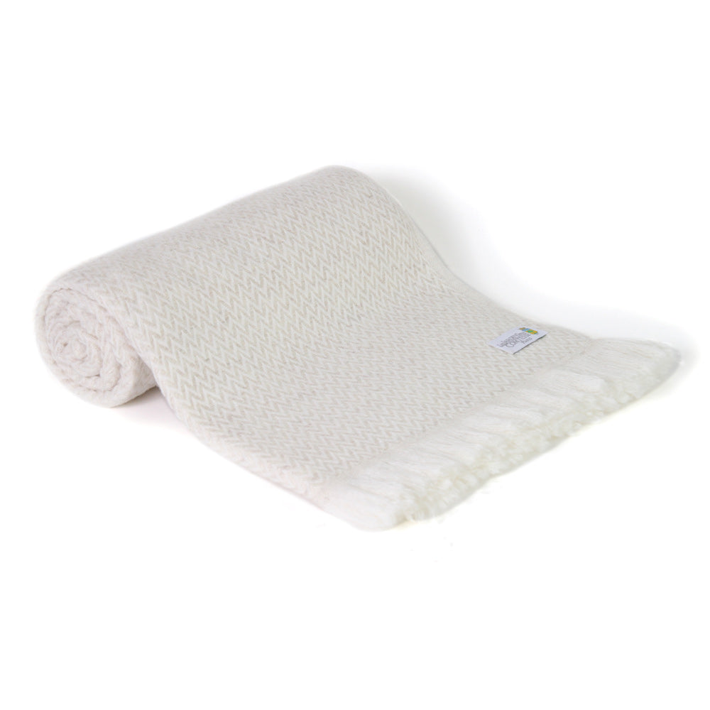 Manta ligera de cachemir y lana con pequeño diseño de espiguilla : Beige Almendra - 130 x 230 cm