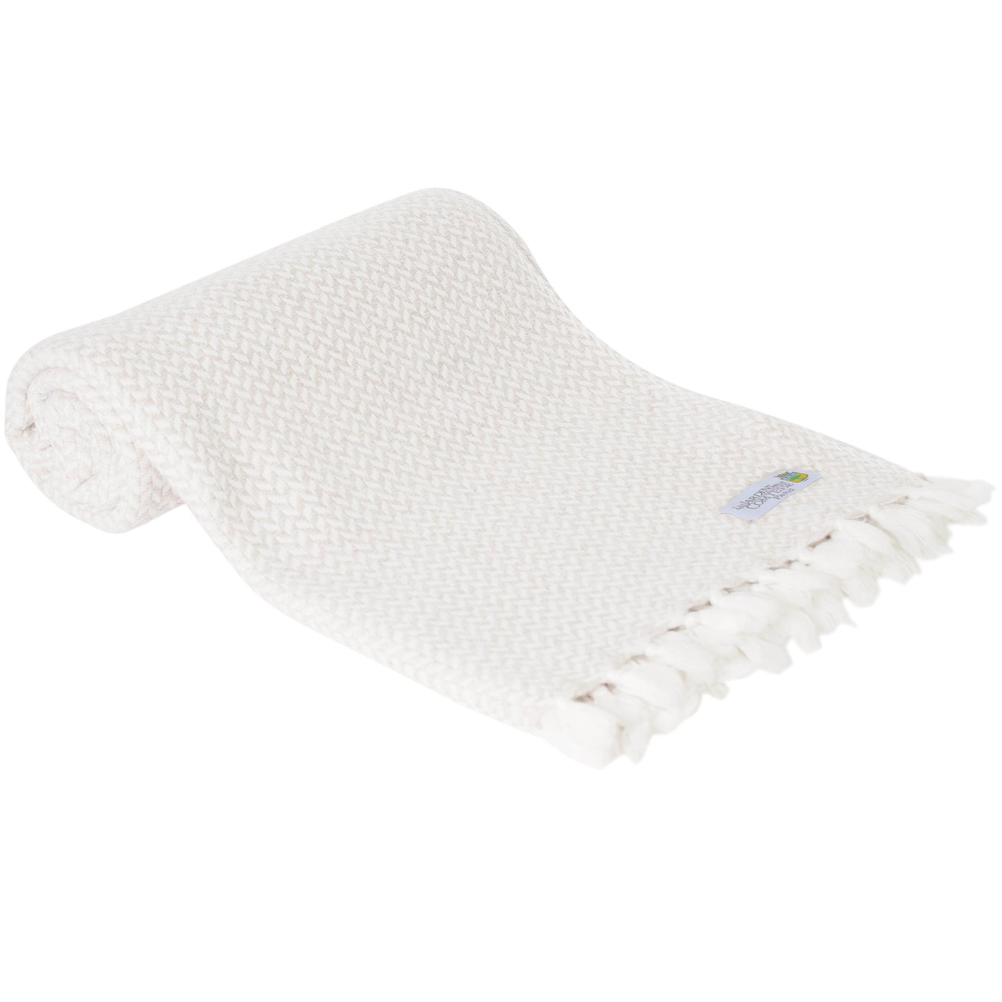 Manta de cachemir y lana con diseño de espiguilla: marfil - 130 x 230 cm