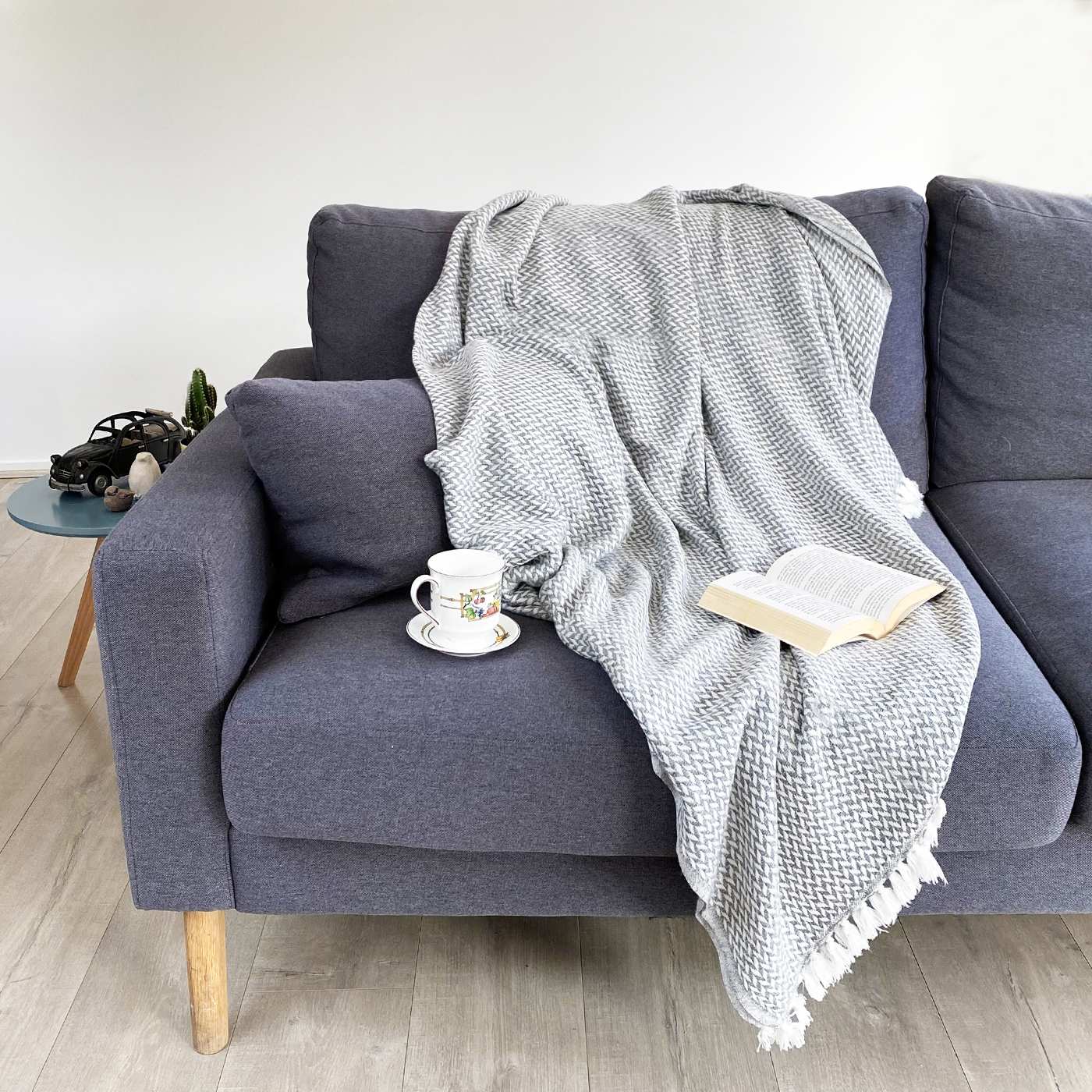 Manta confort de cachemir y lana con pequeño diseño de espiguilla : Gris Ratón - 130 x 230 cm