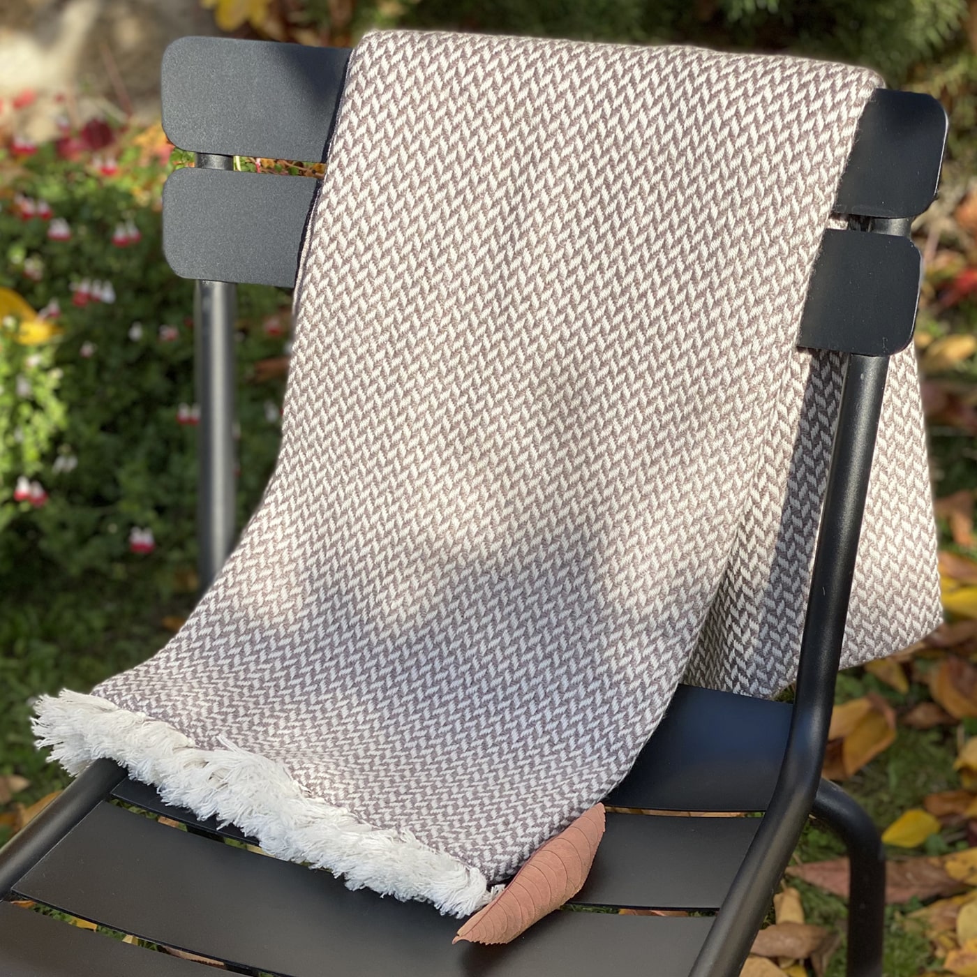 Manta confort de cachemir y lana con pequeño diseño de espiguilla : Marrón Glacé - 130 x 230 cm