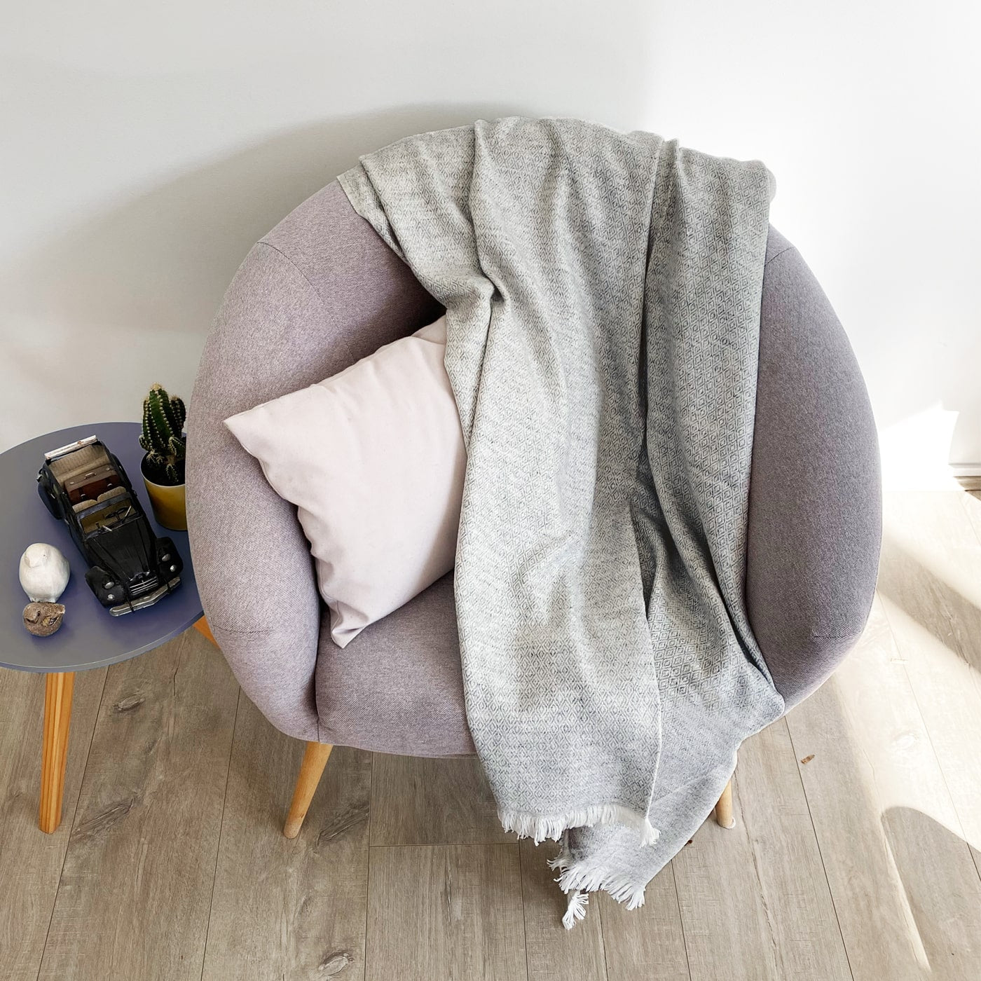 Manta ligera de cachemir y lana con estampado Diamante : Gris Ratón - 130 x 230 cm