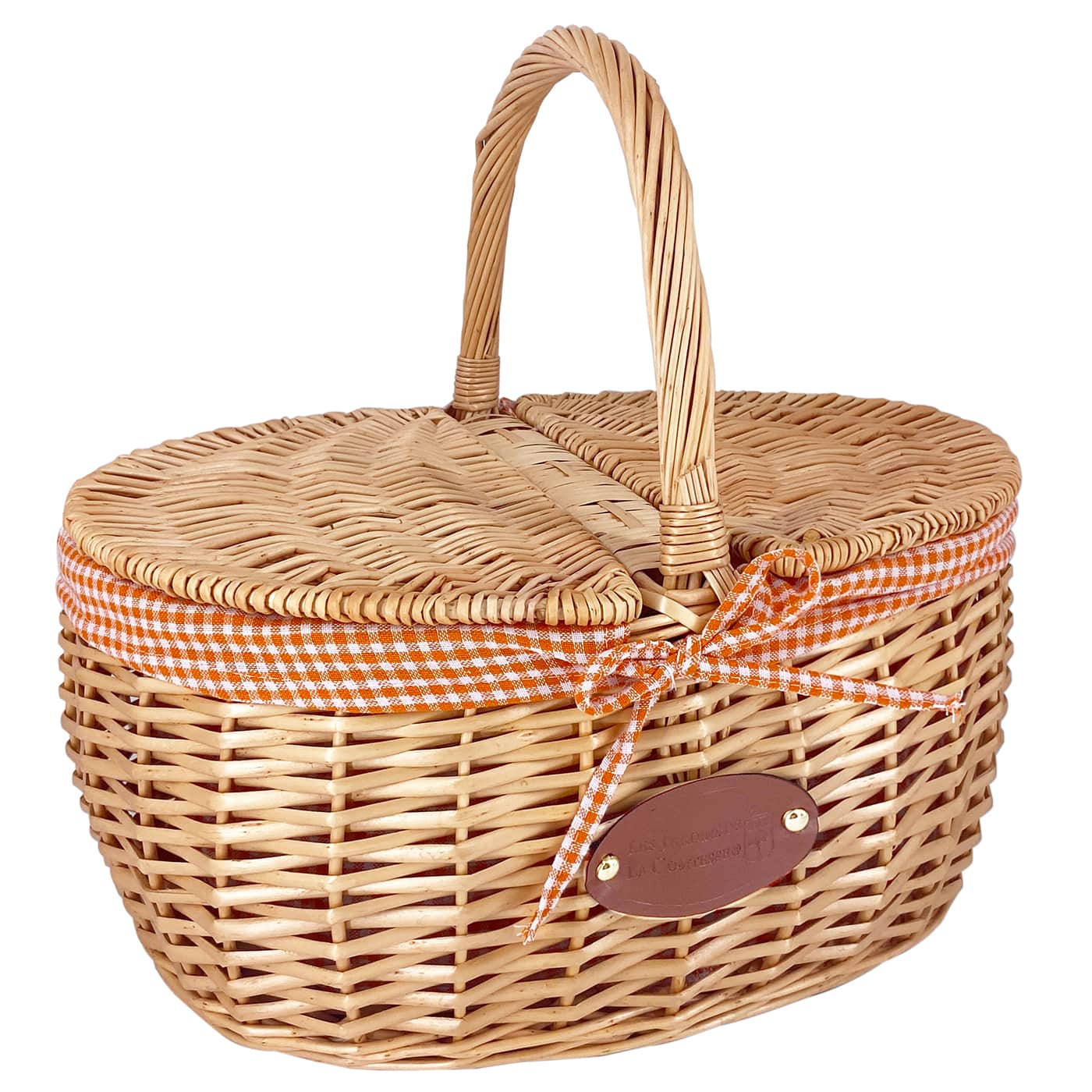 Cesta de mimbre Campagne - Vichy naranja con cubiertos y manteles individuales