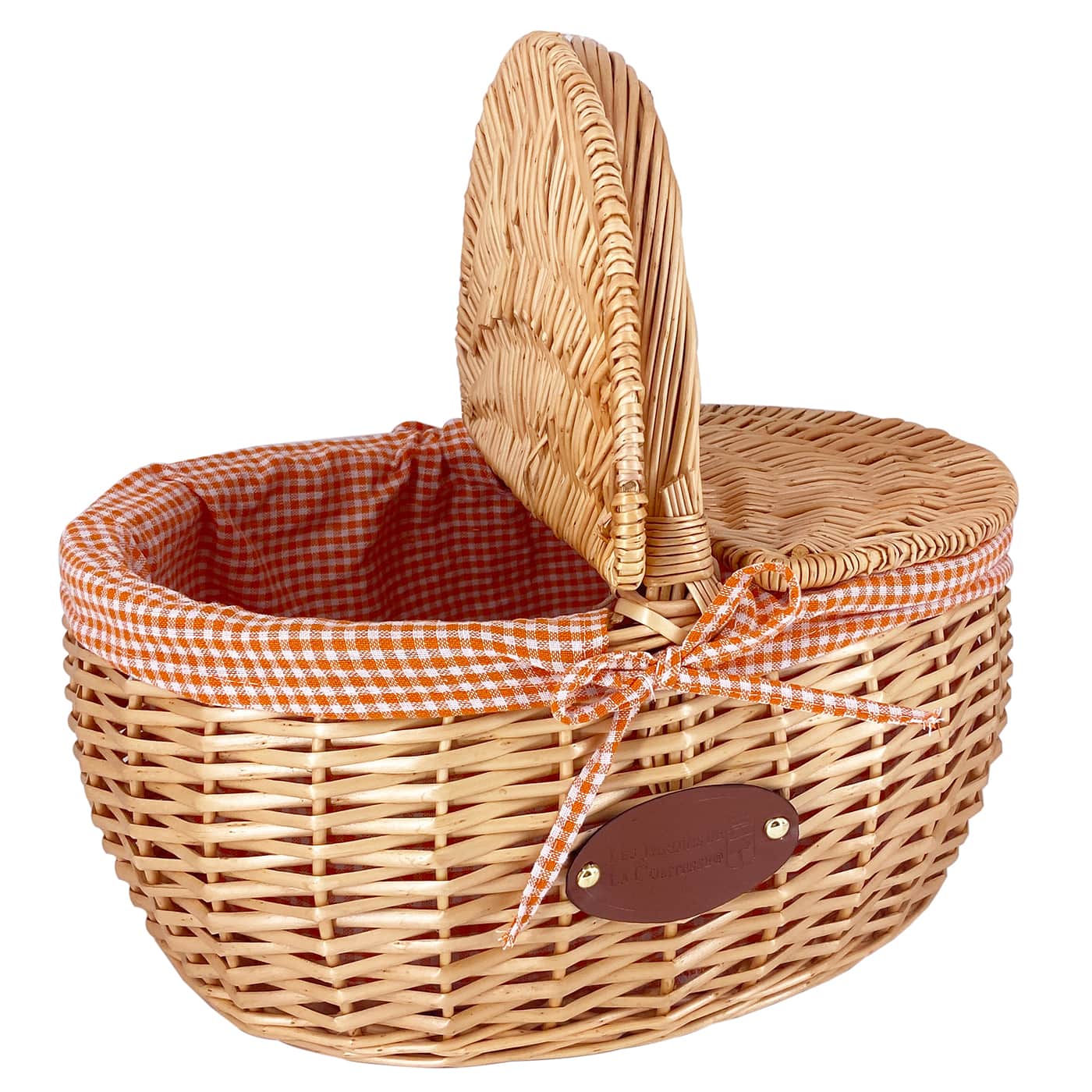 Cesta de mimbre Campagne - Vichy naranja con cubiertos y manteles individuales