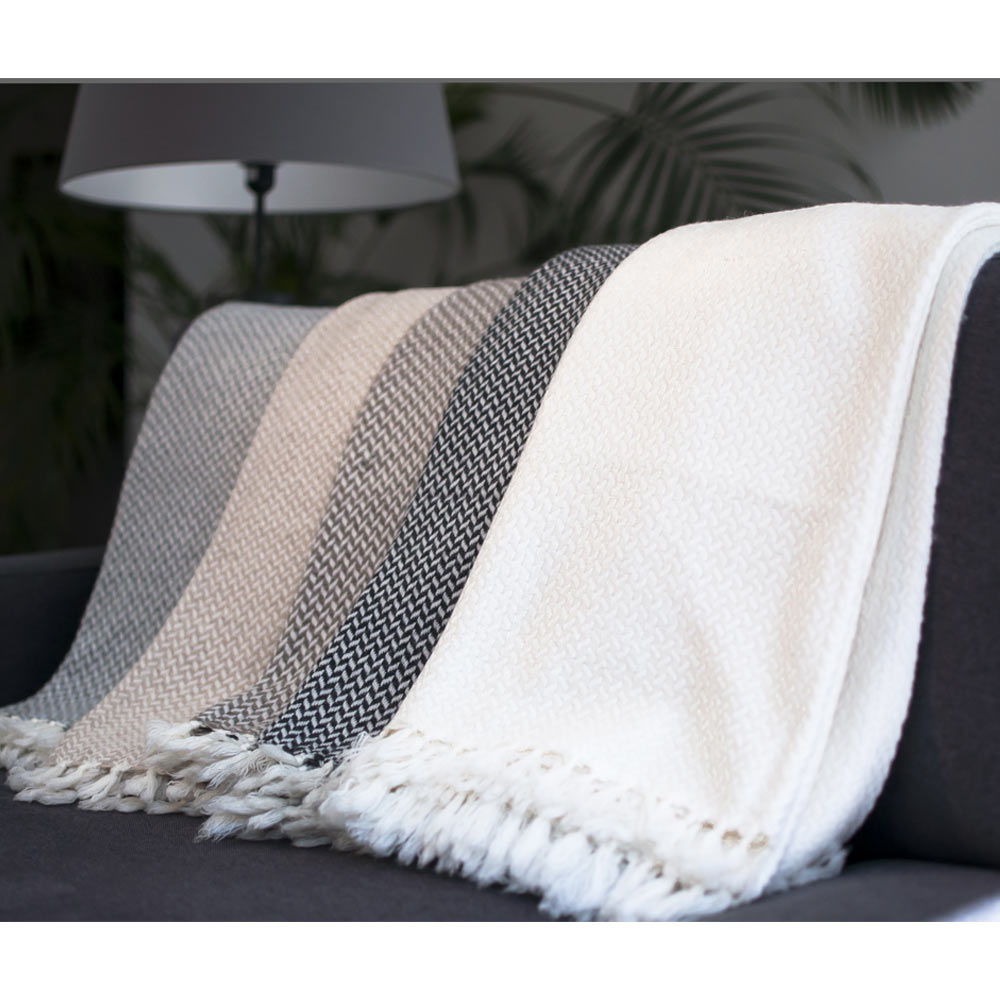 Manta confort de cachemir y lana con pequeño diseño de espiguilla : Marrón Glacé - 130 x 230 cm
