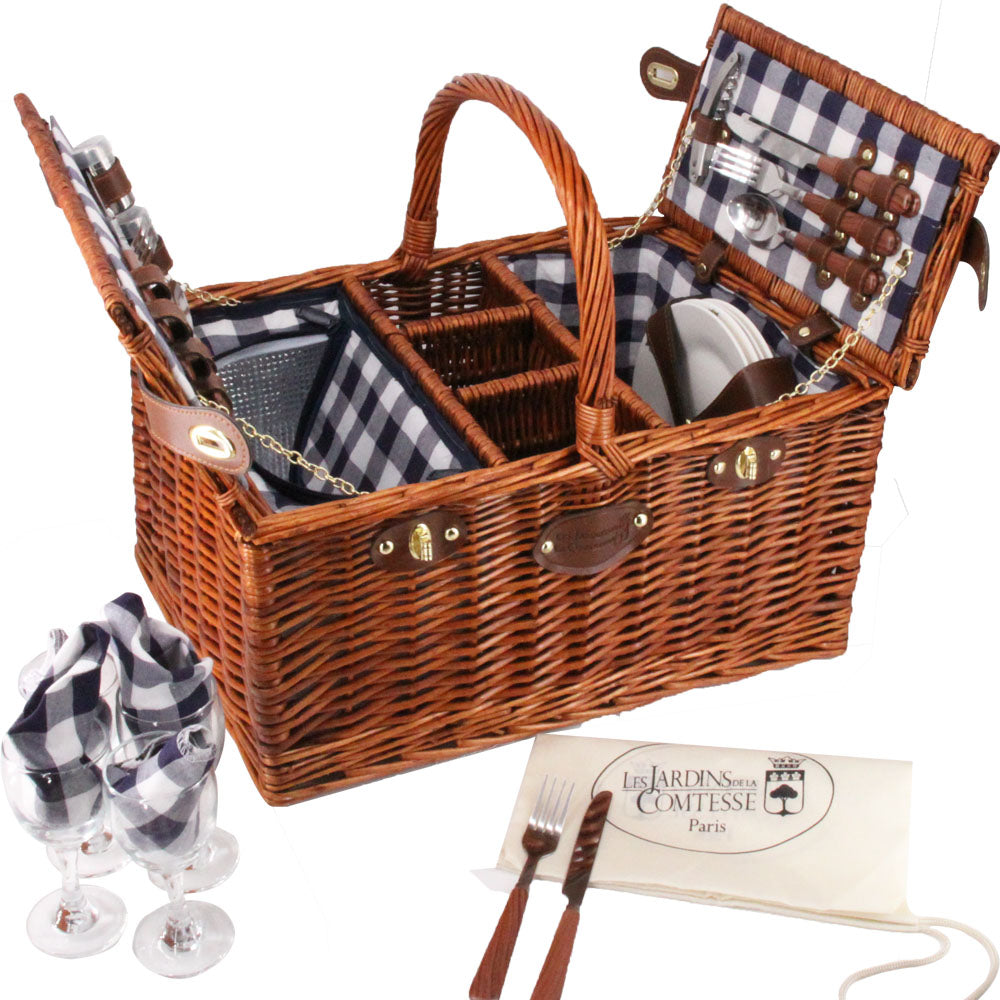 Cesta de picnic "Saint-Germain" - azulejos azules y blancos - 4 personas