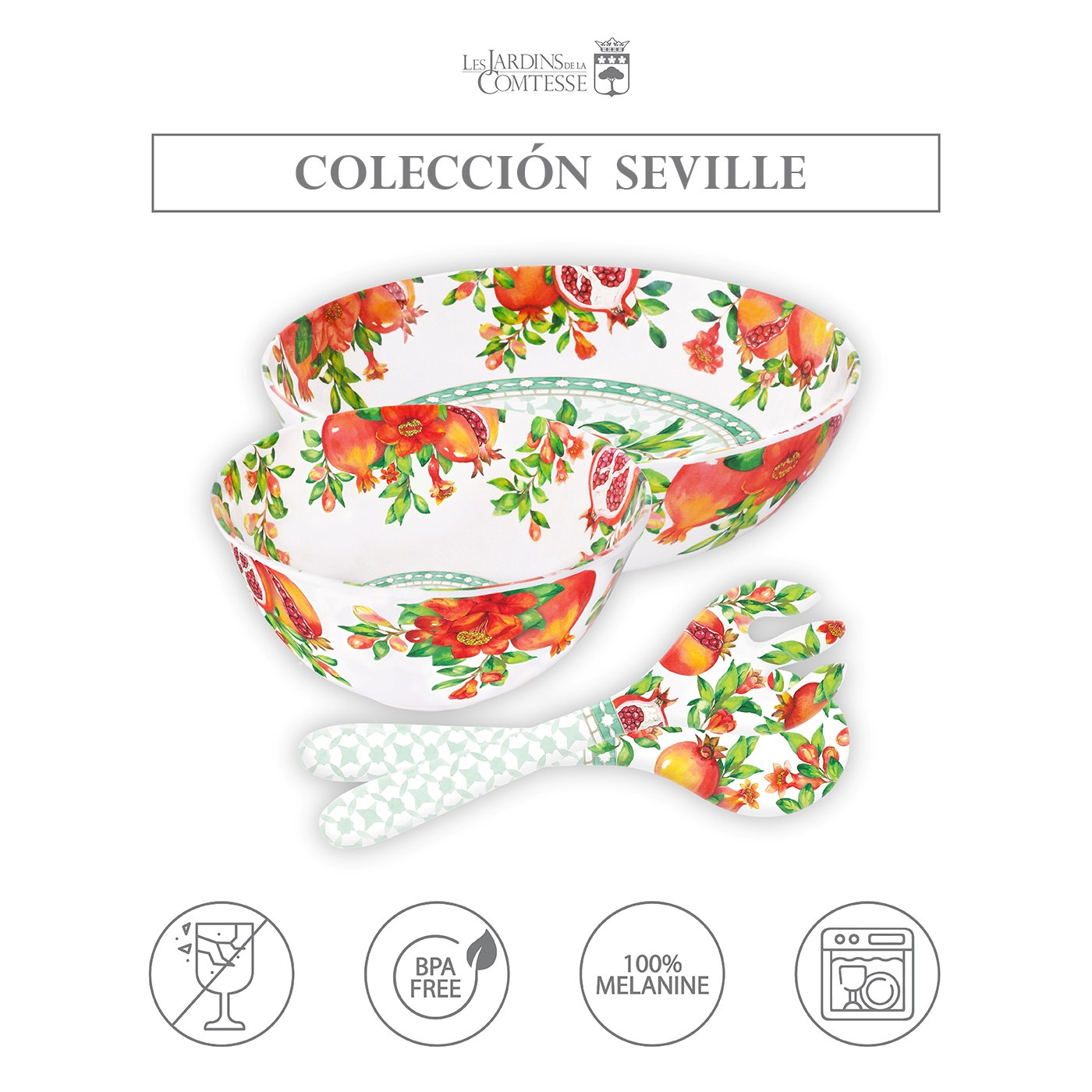 Cubiertos para ensalada en melamina granada - 33 cm