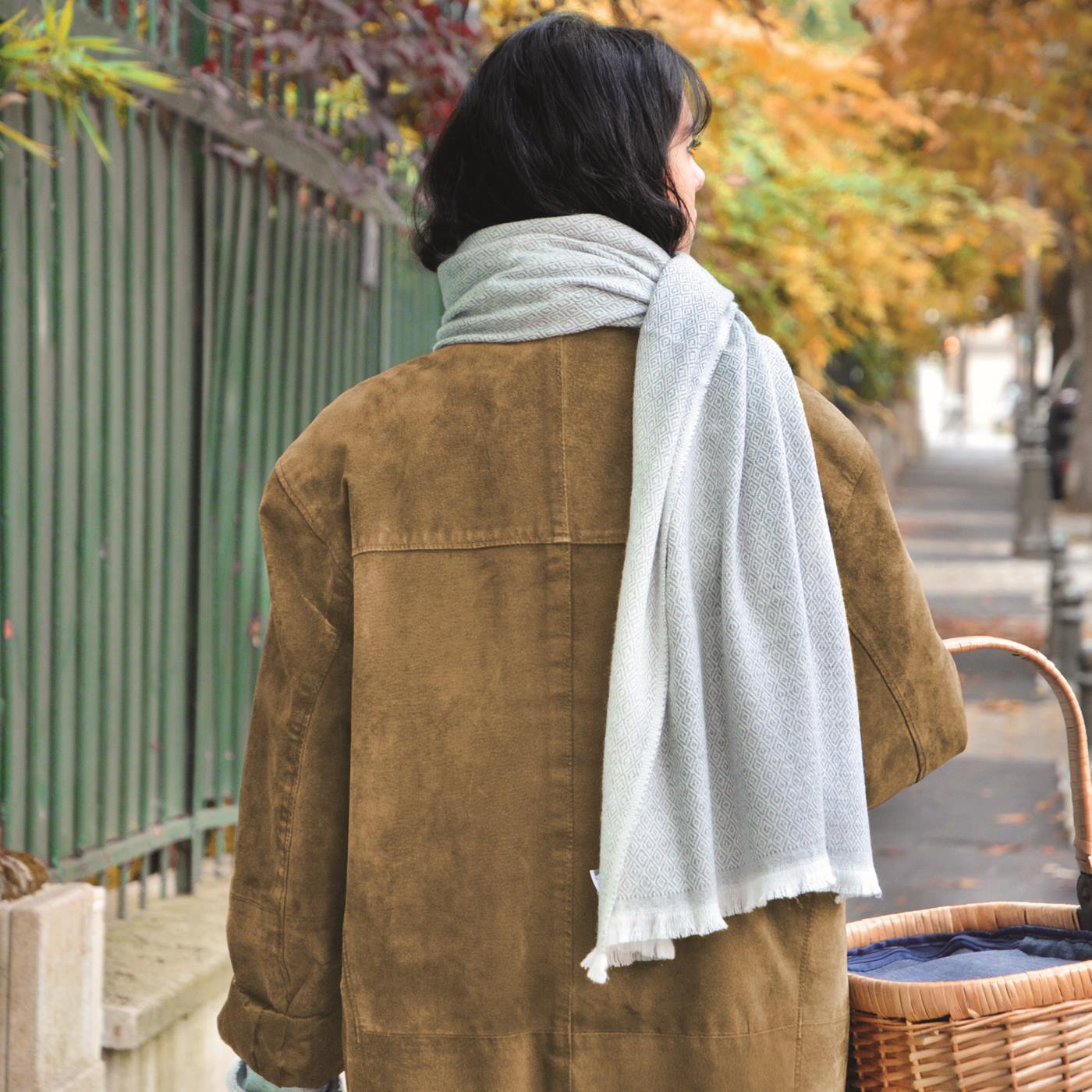 Estola / pashmina de mujer de cachemira y lana Gris Plateado estampado diamante